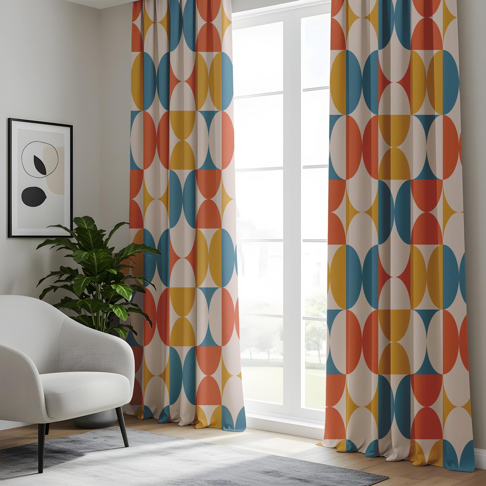 Onay Mid-Century Modern Living Room Curtains, Retro Geometric Window Drapes
