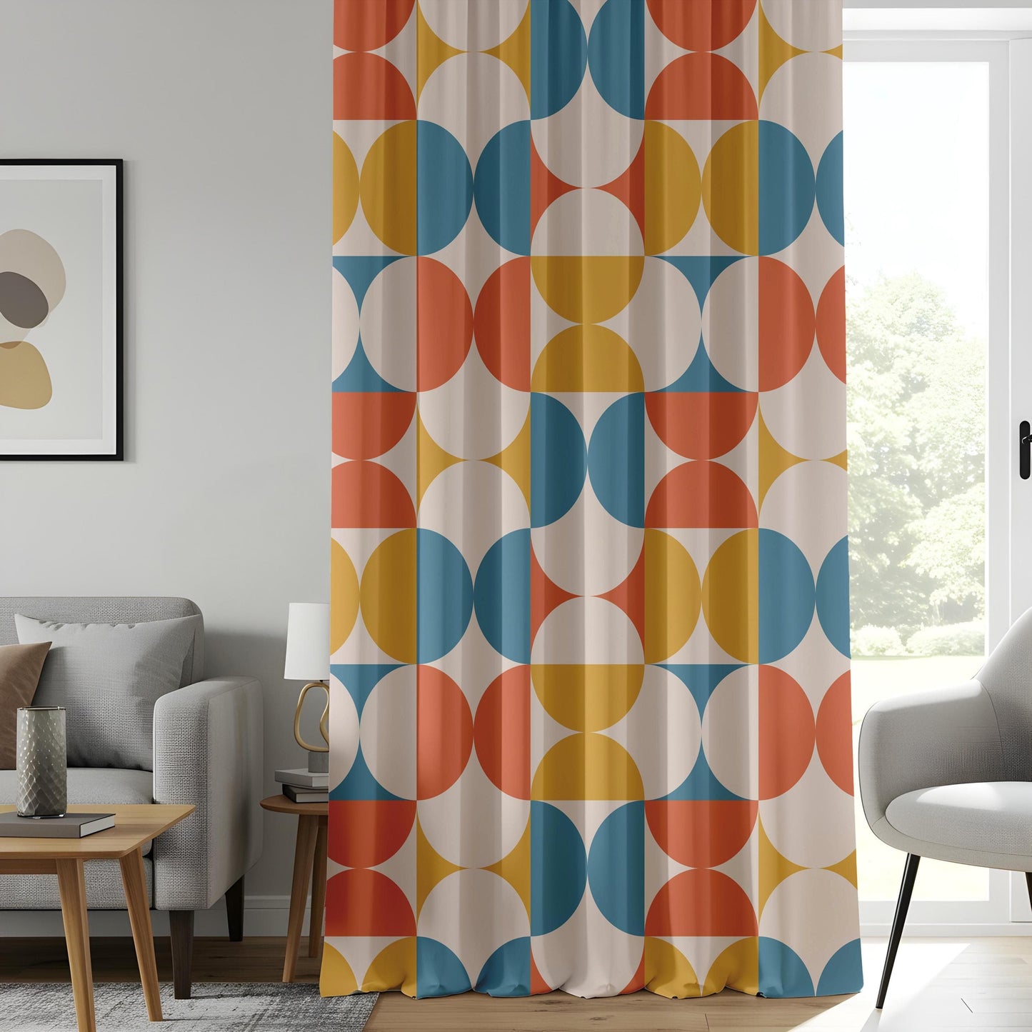 Onay Mid-Century Modern Living Room Curtains, Retro Geometric Window Drapes