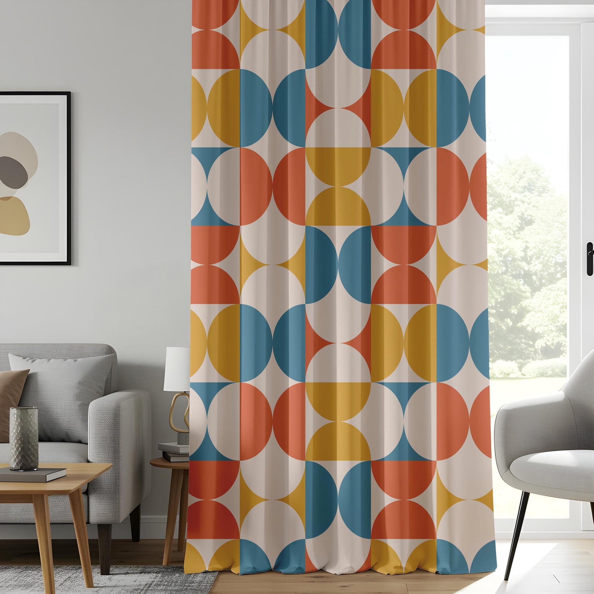 Onay Mid-Century Modern Living Room Curtains, Retro Geometric Window Drapes