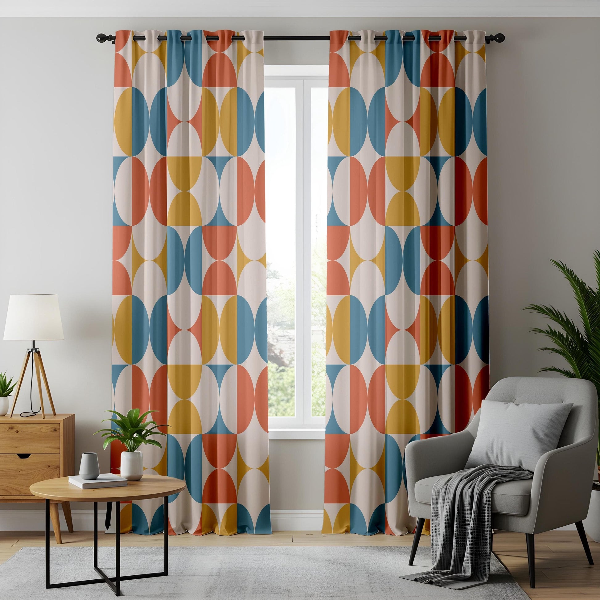 Onay Mid-Century Modern Living Room Curtains, Retro Geometric Window Drapes