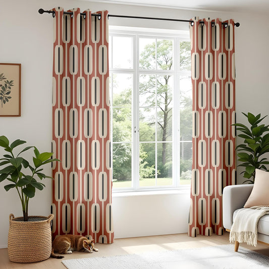 Onay Mid-Century Modern Living Room Curtains, Vintage Retro Geometric Pattern Drapes