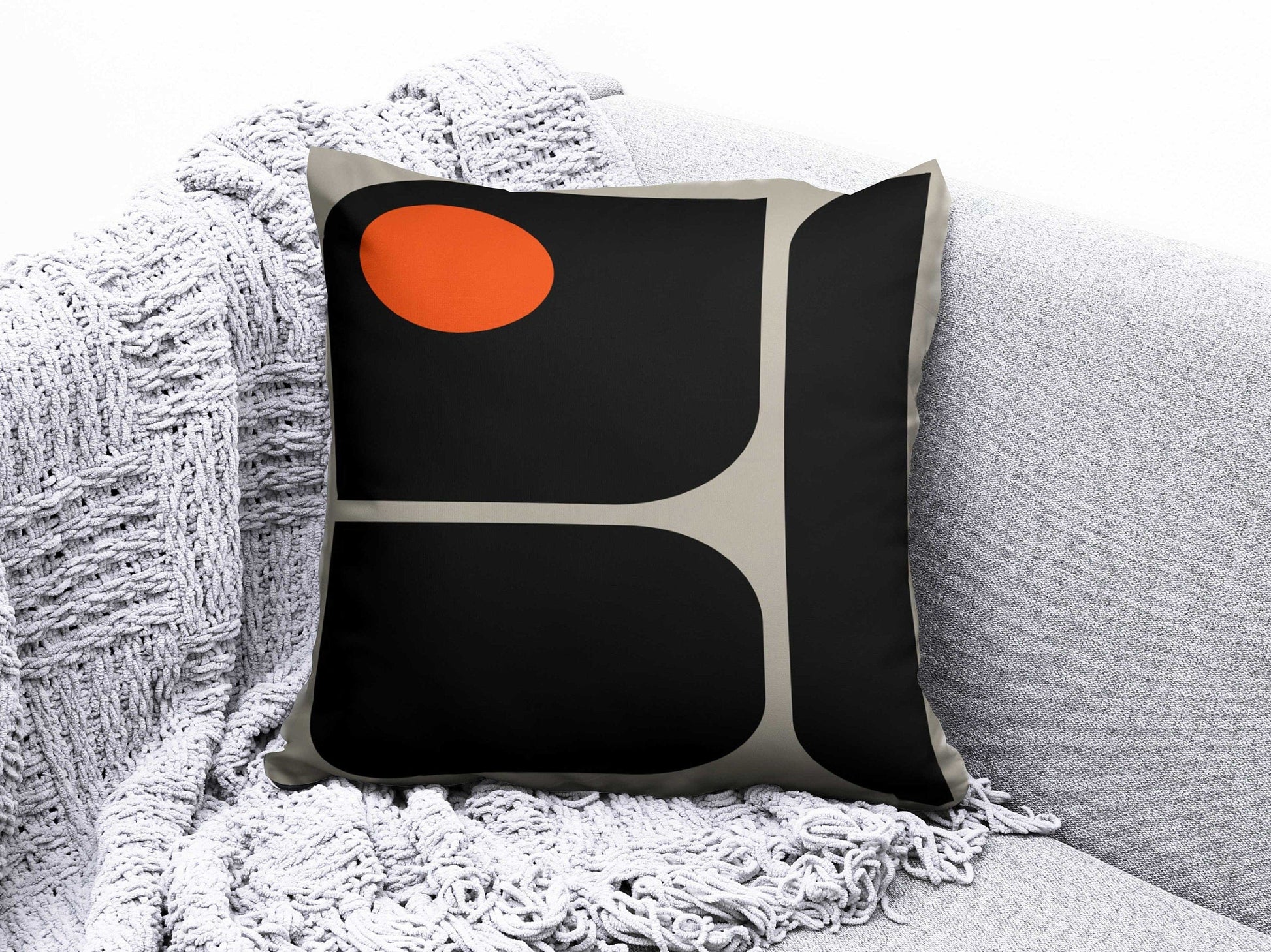 Onay 4 / 12 x 12 inch (30 x 30 cm) Mid Century Modern Piquet Abstract Black Cushion Cover