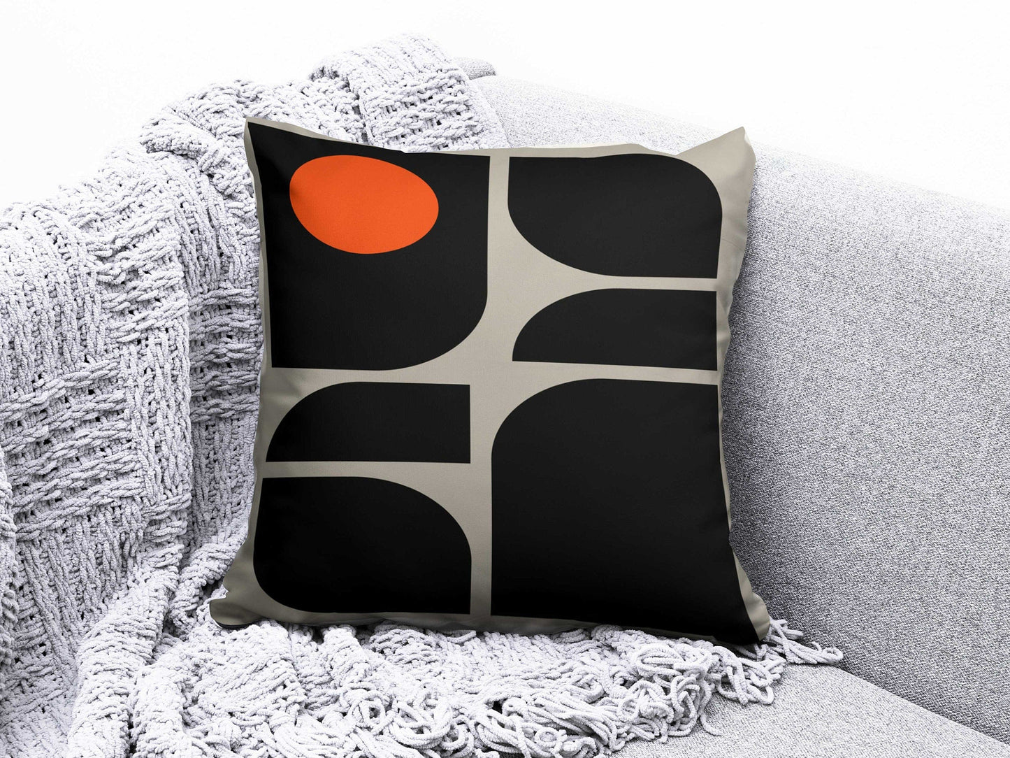 Onay 3 / 12 x 12 inch (30 x 30 cm) Mid Century Modern Piquet Abstract Black Cushion Cover