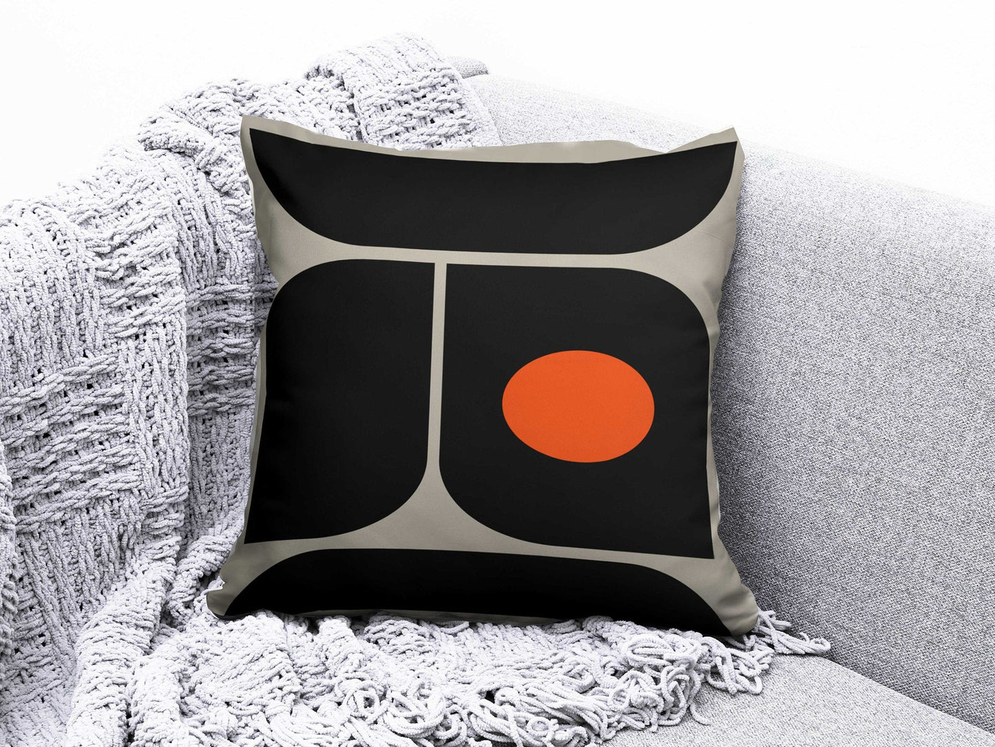 Onay 2 / 12 x 12 inch (30 x 30 cm) Mid Century Modern Piquet Abstract Black Cushion Cover