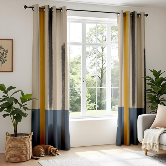 Onay Minimalist Color Block Living Room Curtains, Modern Art-Inspired Drapes