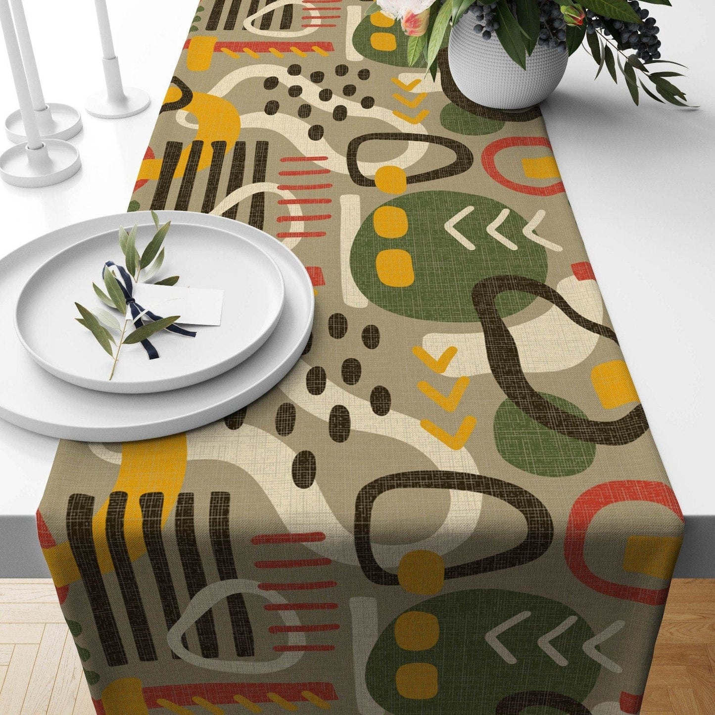 Onay Home Textile table runner 4 / 12 x 46 inch (30 x 120 cm) Minimalist Drawings Table Runner Decorative Leaves Runner