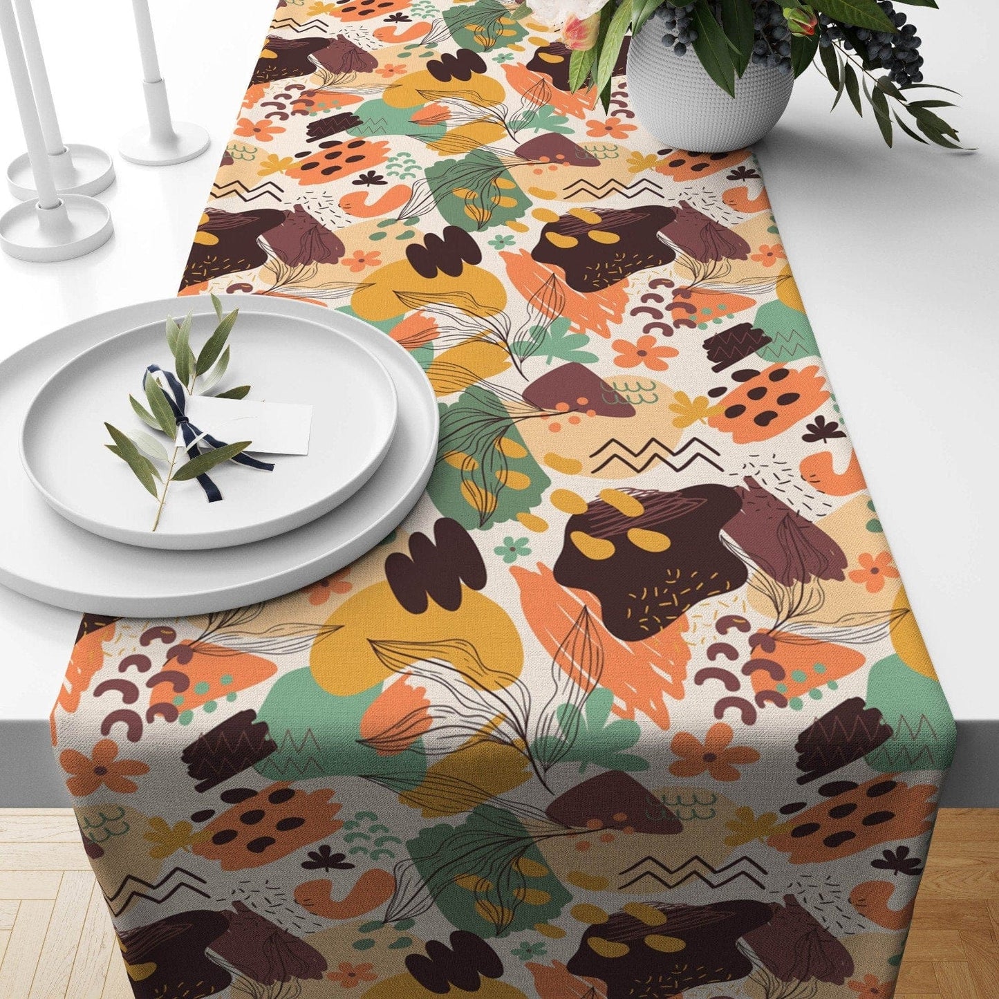 Onay Home Textile table runner 3 / 12 x 46 inch (30 x 120 cm) Minimalist Drawings Table Runner Decorative Leaves Runner