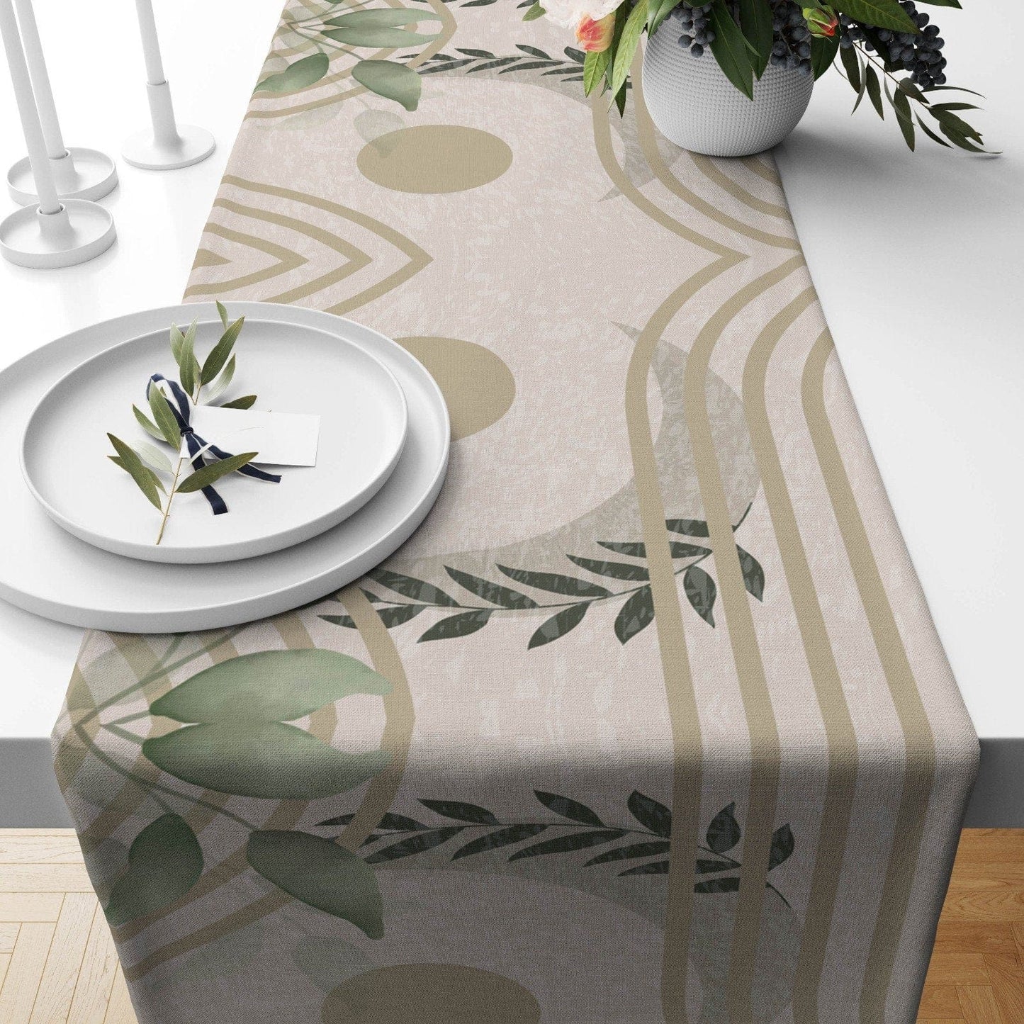 Onay Home Textile table runner 2 / 12 x 46 inch (30 x 120 cm) Minimalist Drawings Table Runner Decorative Leaves Runner