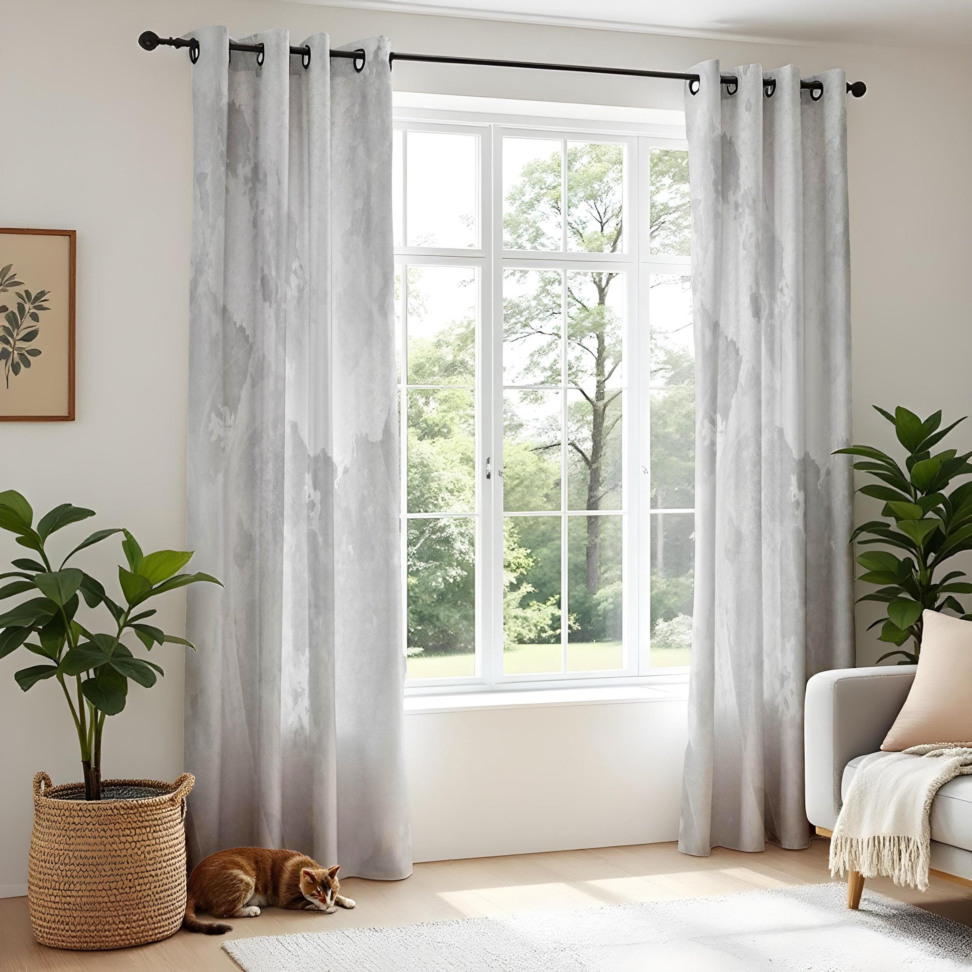 Onay Minimalist Grey Watercolor Living Room Curtains, Abstract Soft Texture Drapes
