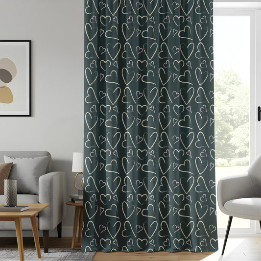 Onay Minimalist Heart Print Curtains, Dark Gray White Love Pattern Drapes