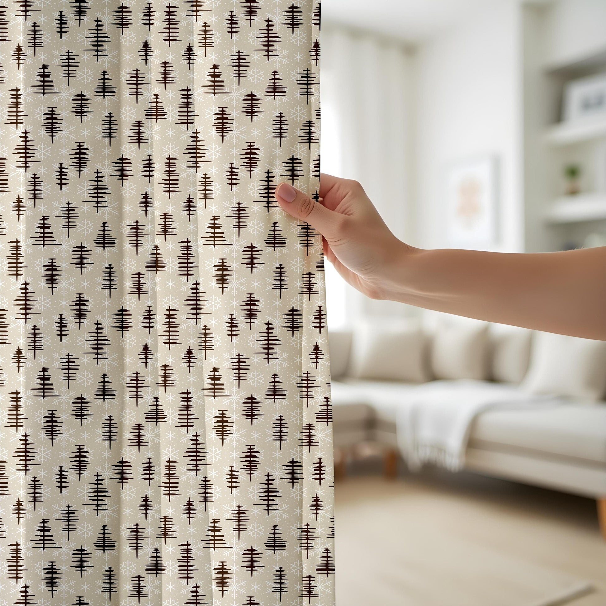 Onay Minimalist Pine Tree Curtains – Neutral Beige and Brown Drapes for Cozy Rustic Woodland Interiors