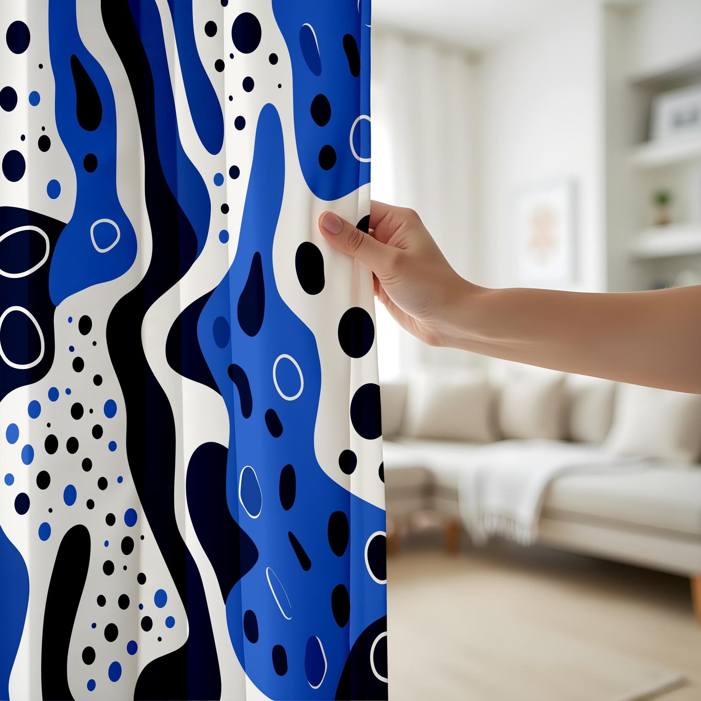 Onay Minimalist Wave Curtains – Abstract Blue Fluid Art Drapes