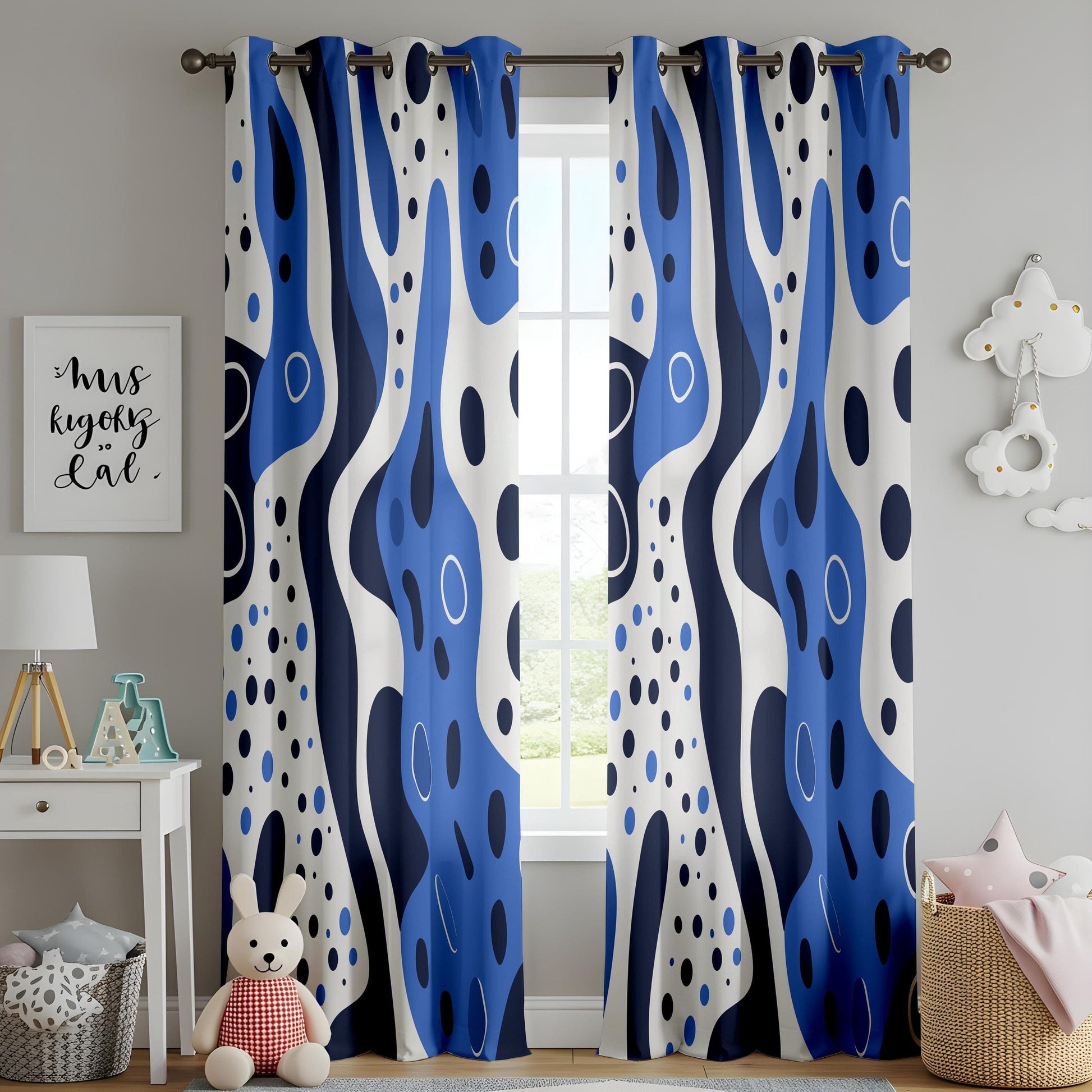 Onay Minimalist Wave Curtains – Abstract Blue Fluid Art Drapes