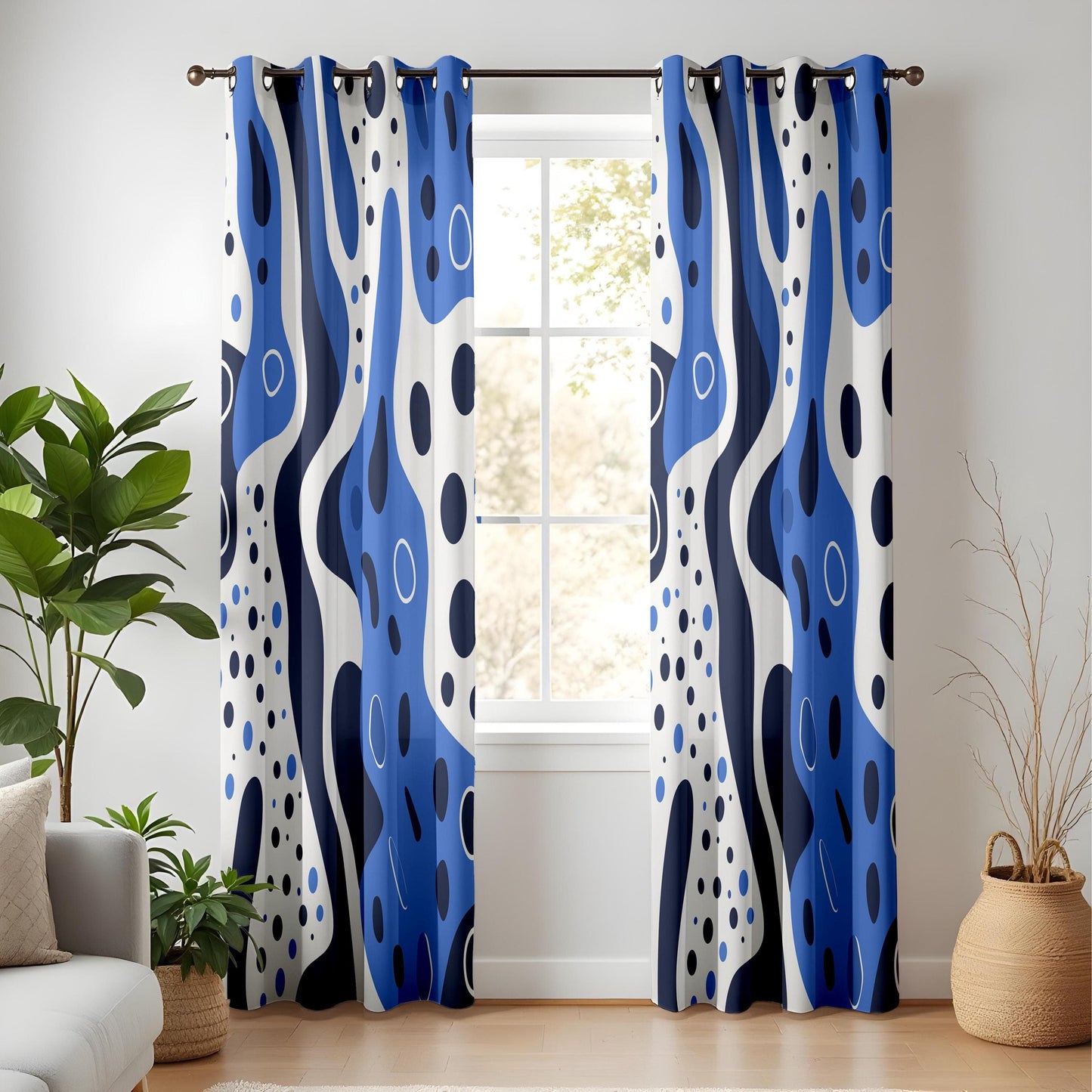 Onay Minimalist Wave Curtains – Abstract Blue Fluid Art Drapes