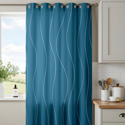 Onay Minimalist Wave Pattern Curtains, Sleek Blue Design Drapes