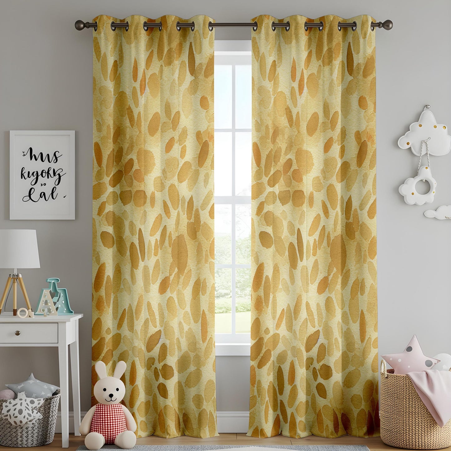 Onay Modern Abstract Yellow Curtains for Living Room, Warm Gold Mid Century Drapes