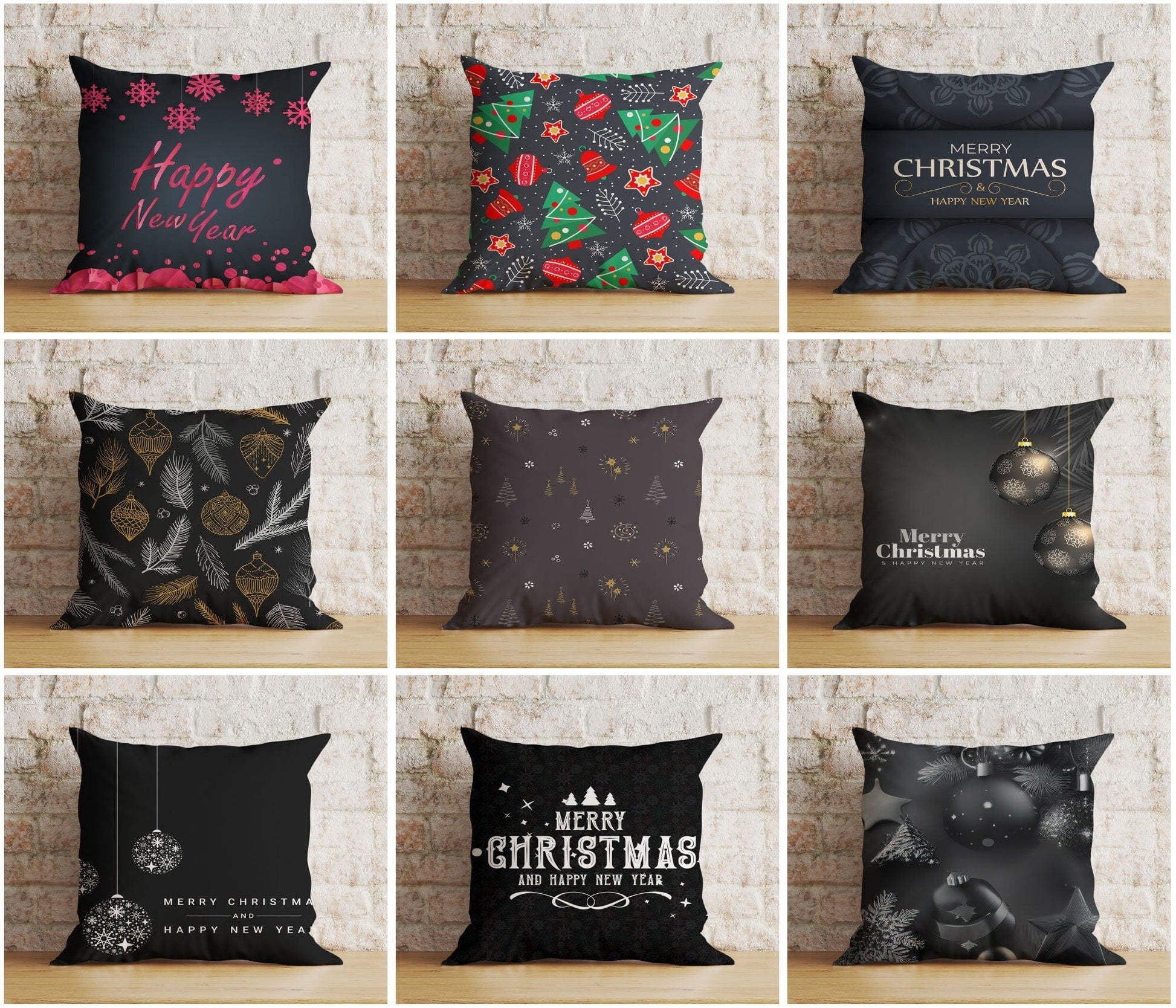 Onay Modern Black Christmas Sleek Holiday Decor Cushion Covers