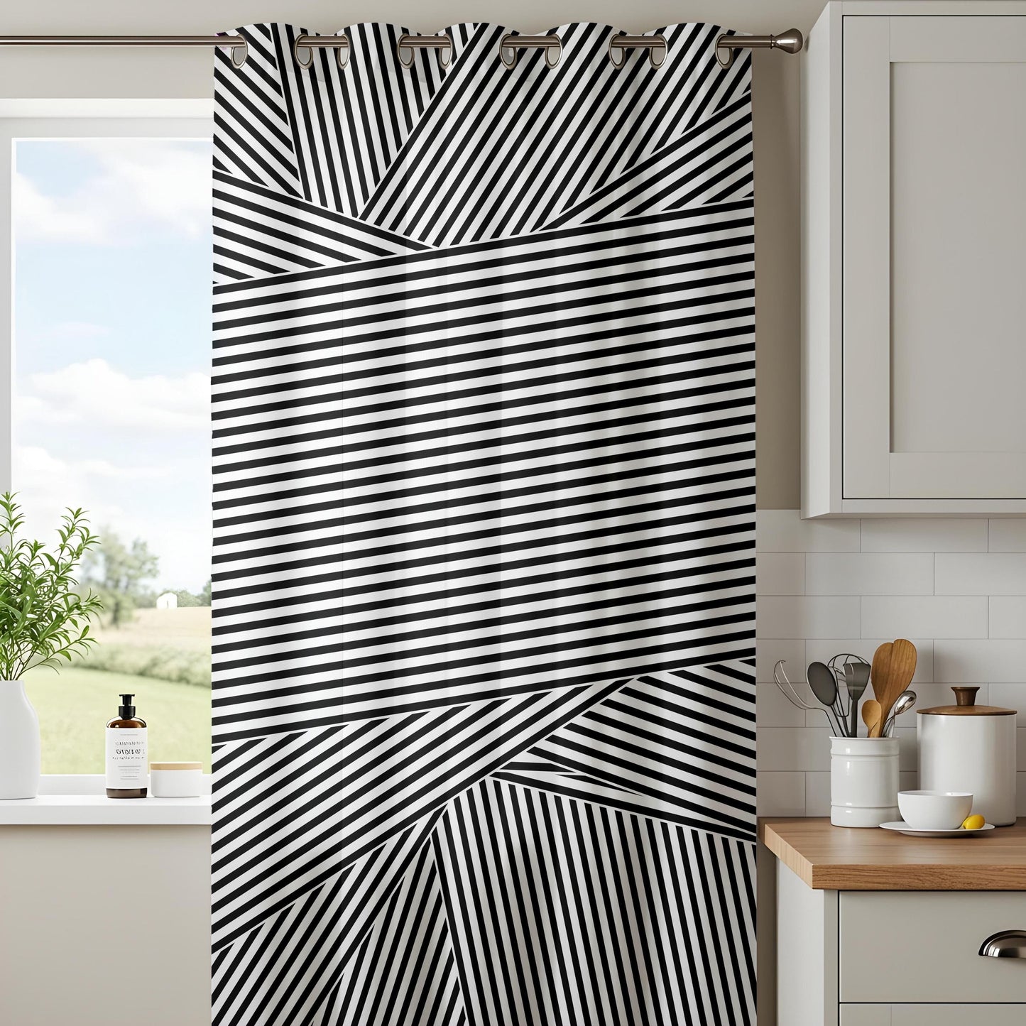 Onay Modern Black & White Striped Curtains – Minimalist Geometric Drapes