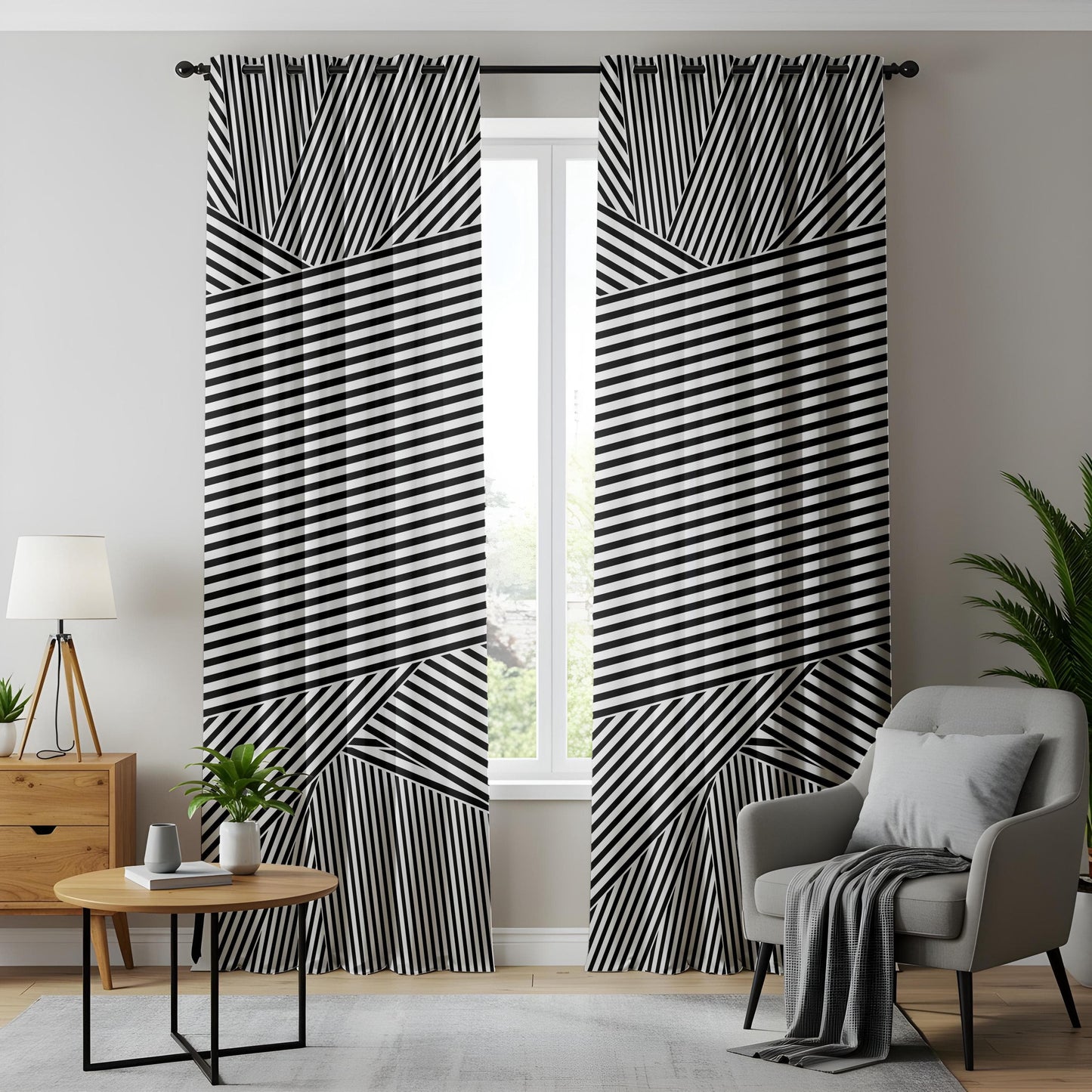 Onay Modern Black & White Striped Curtains – Minimalist Geometric Drapes