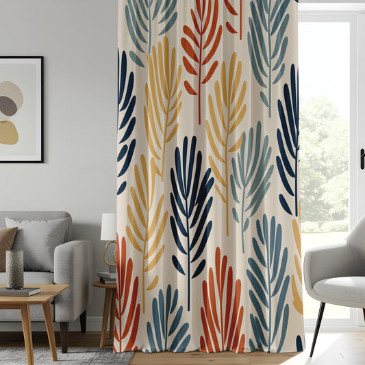 Onay Modern Botanical Curtains, Minimalist Leaf Print Drapes