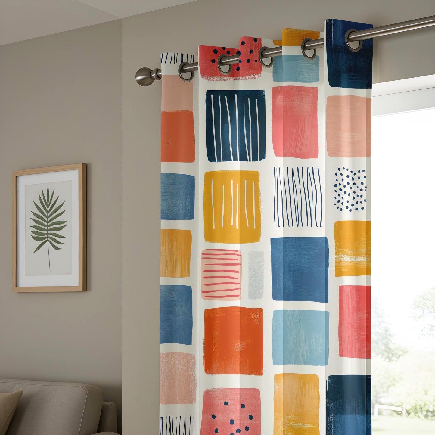 Onay Modern Geometric Curtains, Colorful Abstract Square Print Drapes