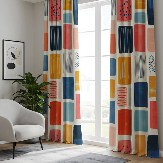 Onay Modern Geometric Curtains, Colorful Abstract Square Print Drapes