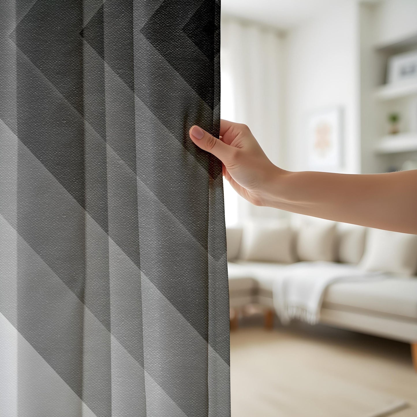 Onay Modern Geometric Living Room Curtains, Black and Grey Ombre Drapes