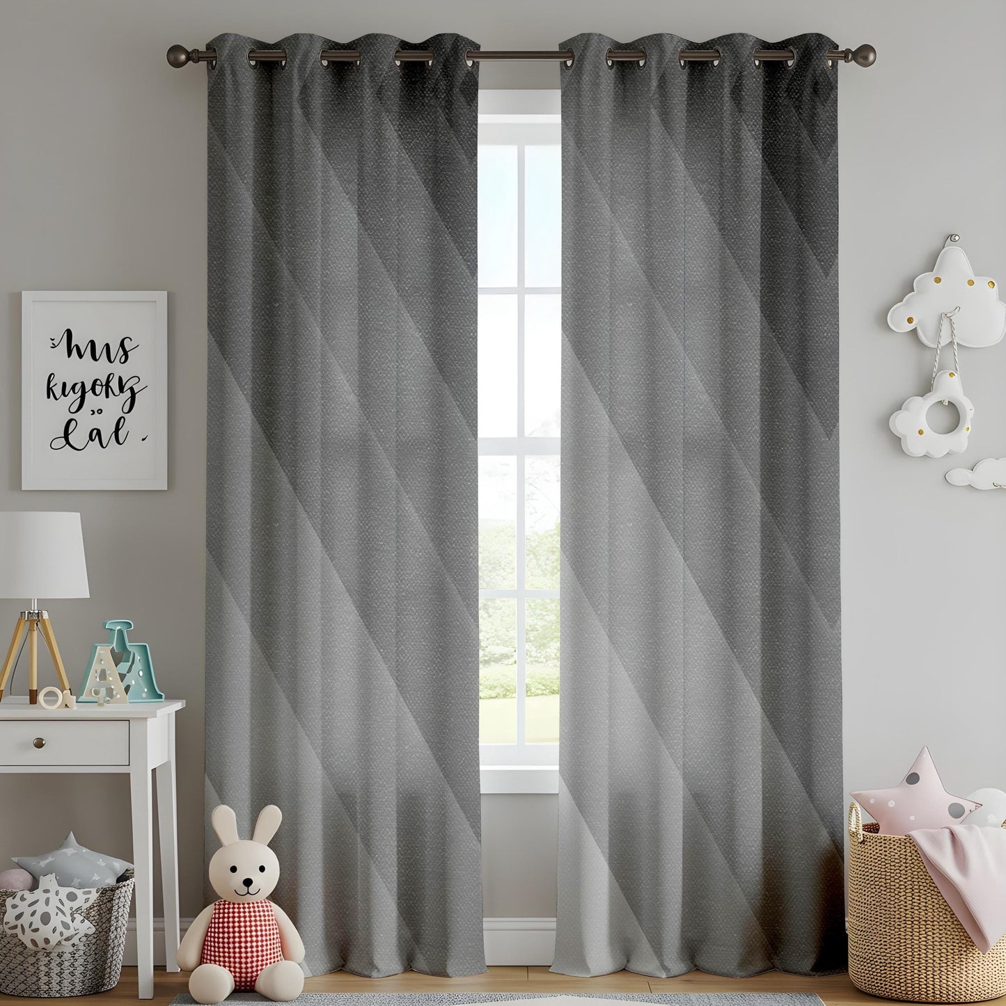 Onay Modern Geometric Living Room Curtains, Black and Grey Ombre Drapes