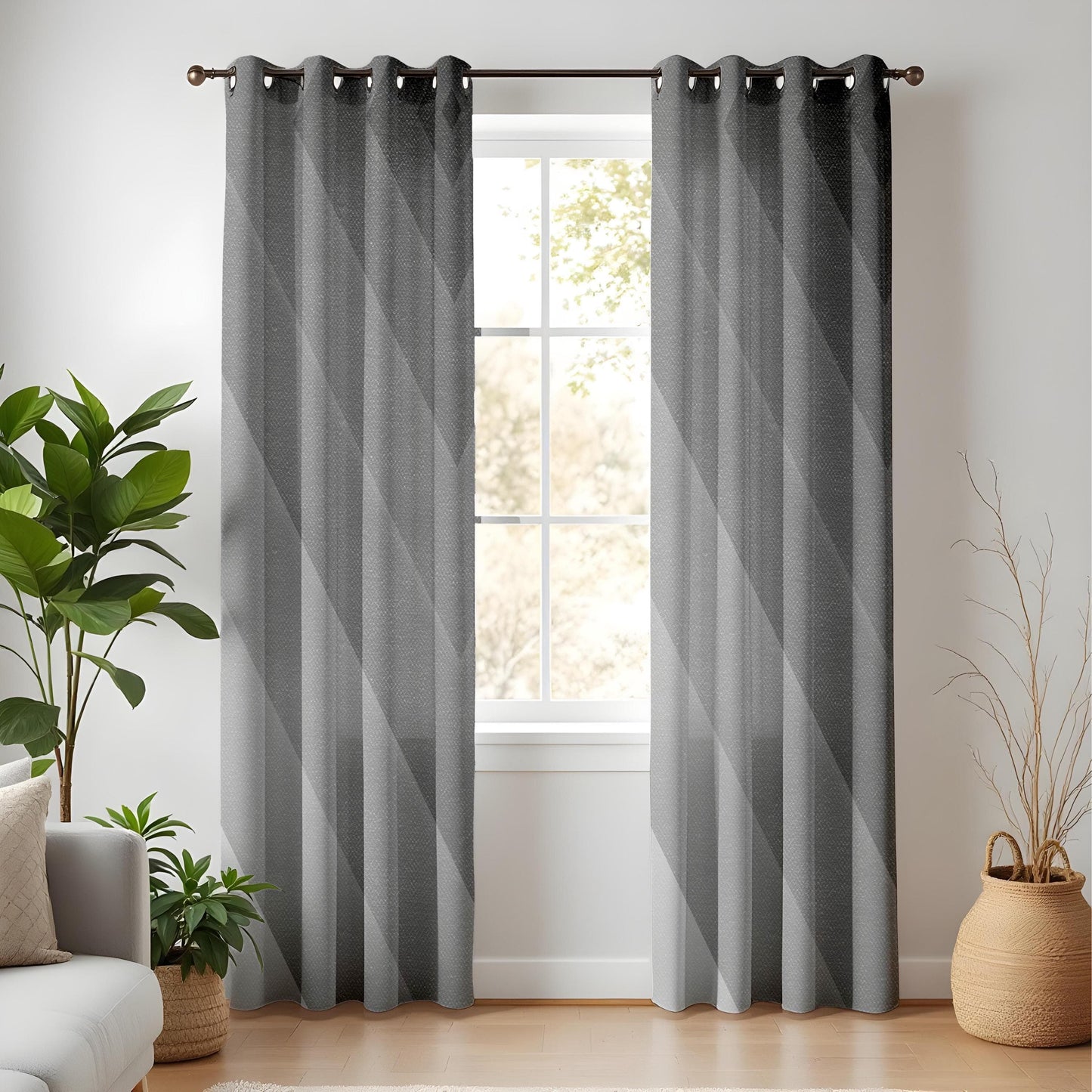 Onay Modern Geometric Living Room Curtains, Black and Grey Ombre Drapes