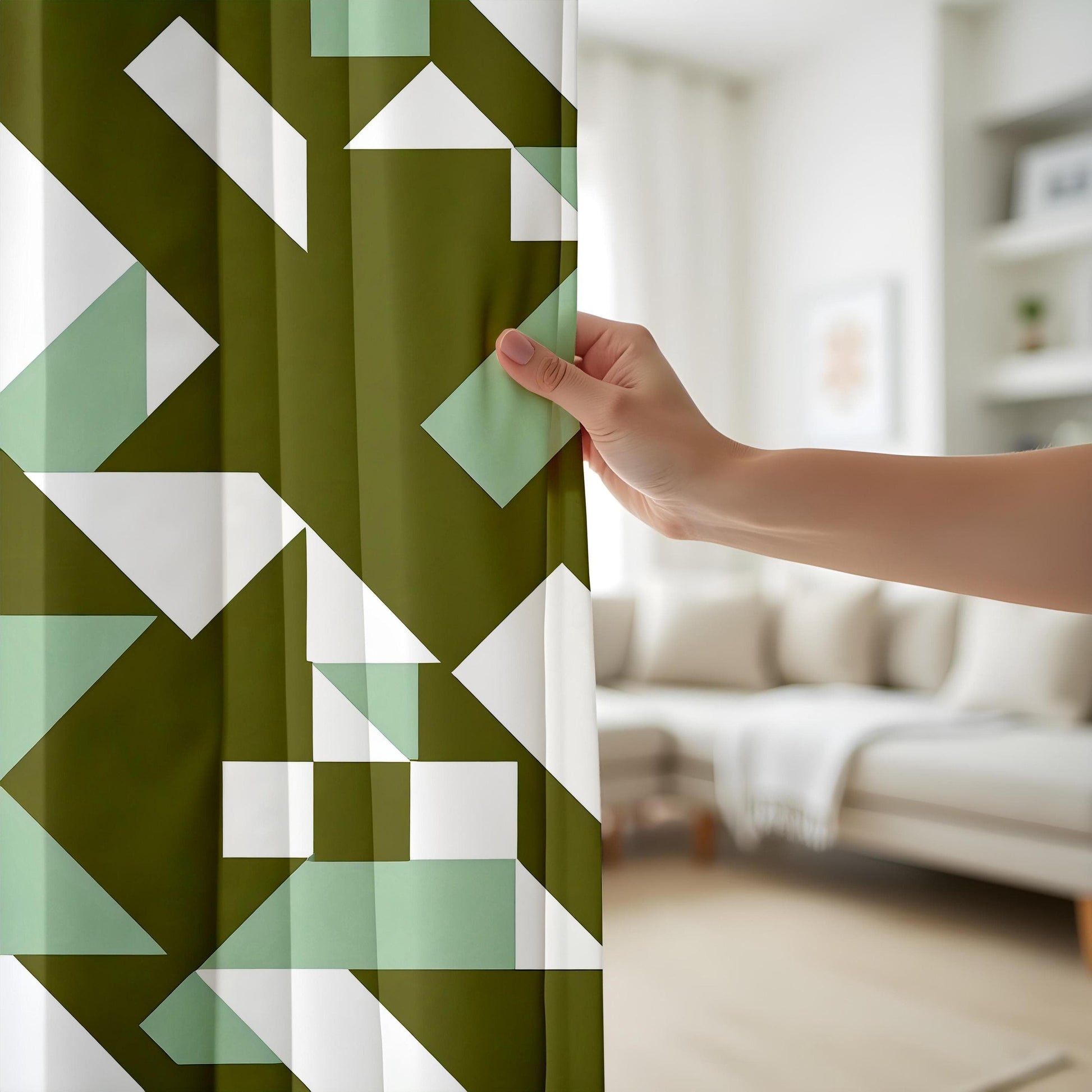 Onay Curtain Modern Geometric Made to Measure Curtains in Olive Green and Mint