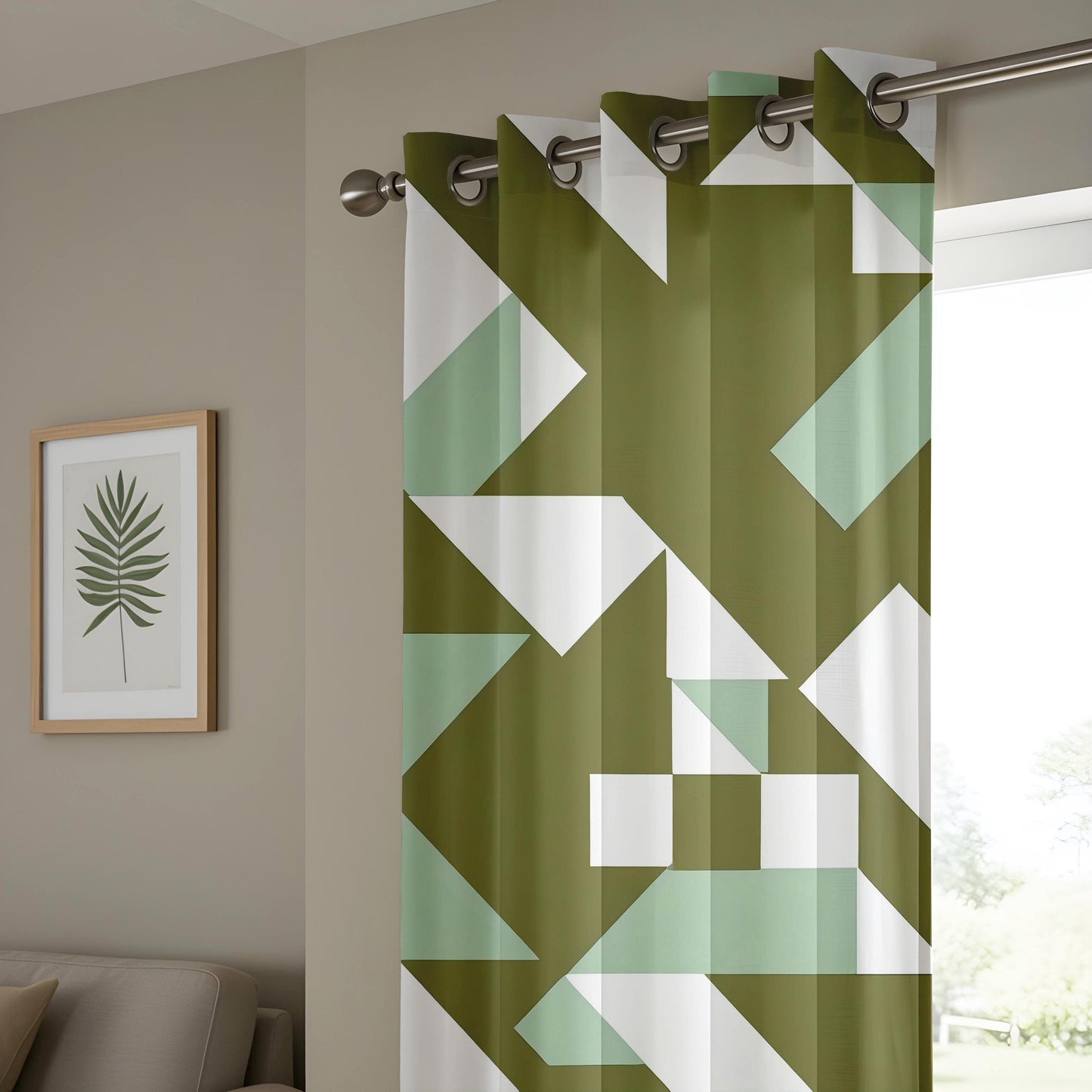 Onay Curtain Modern Geometric Made to Measure Curtains in Olive Green and Mint