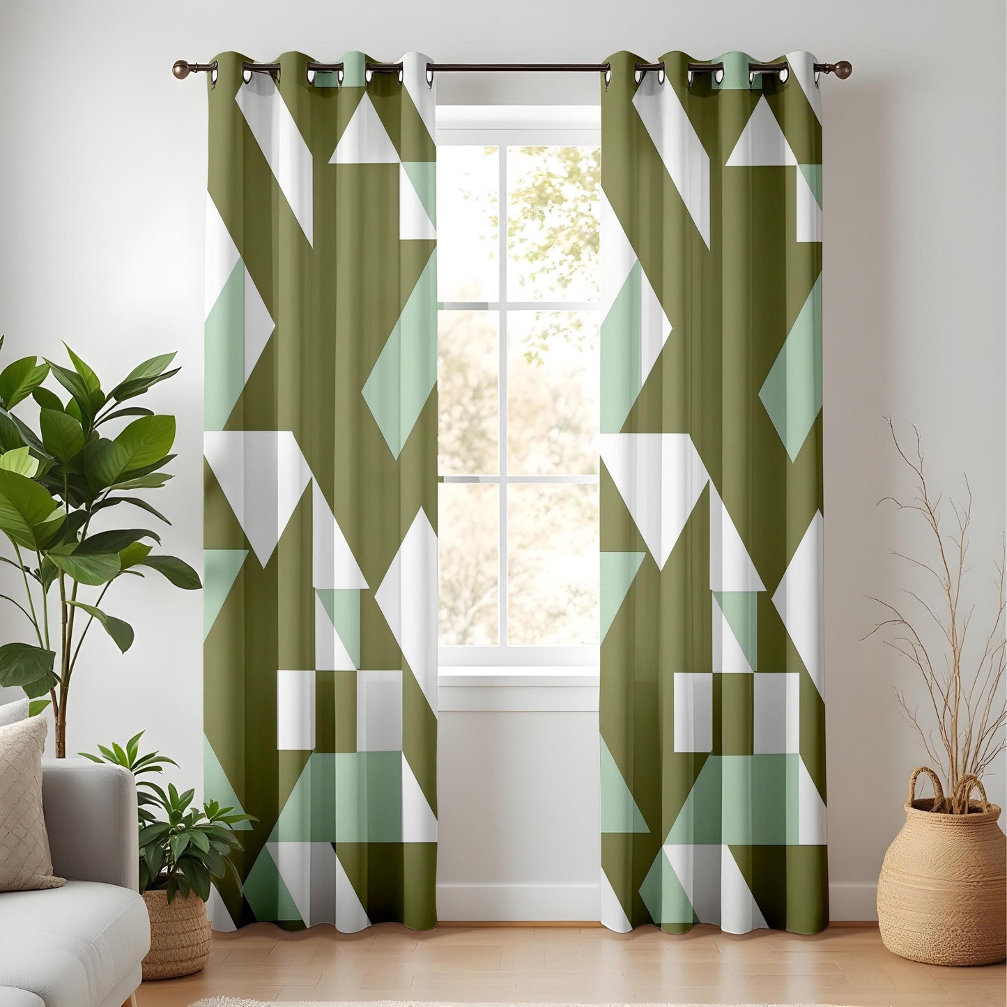 Onay Curtain Modern Geometric Made to Measure Curtains in Olive Green and Mint