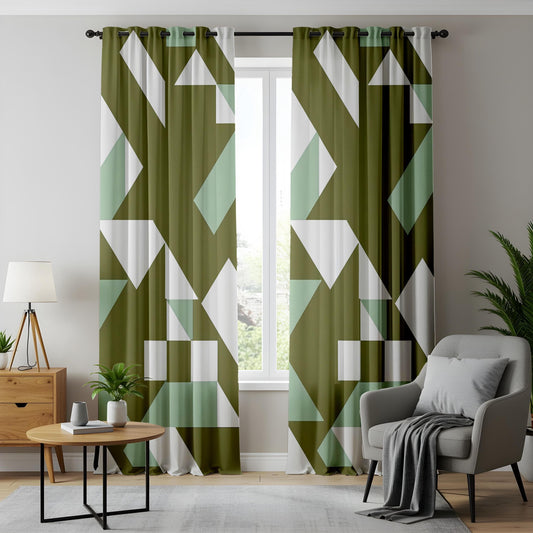 Onay Curtain Modern Geometric Made to Measure Curtains in Olive Green and Mint
