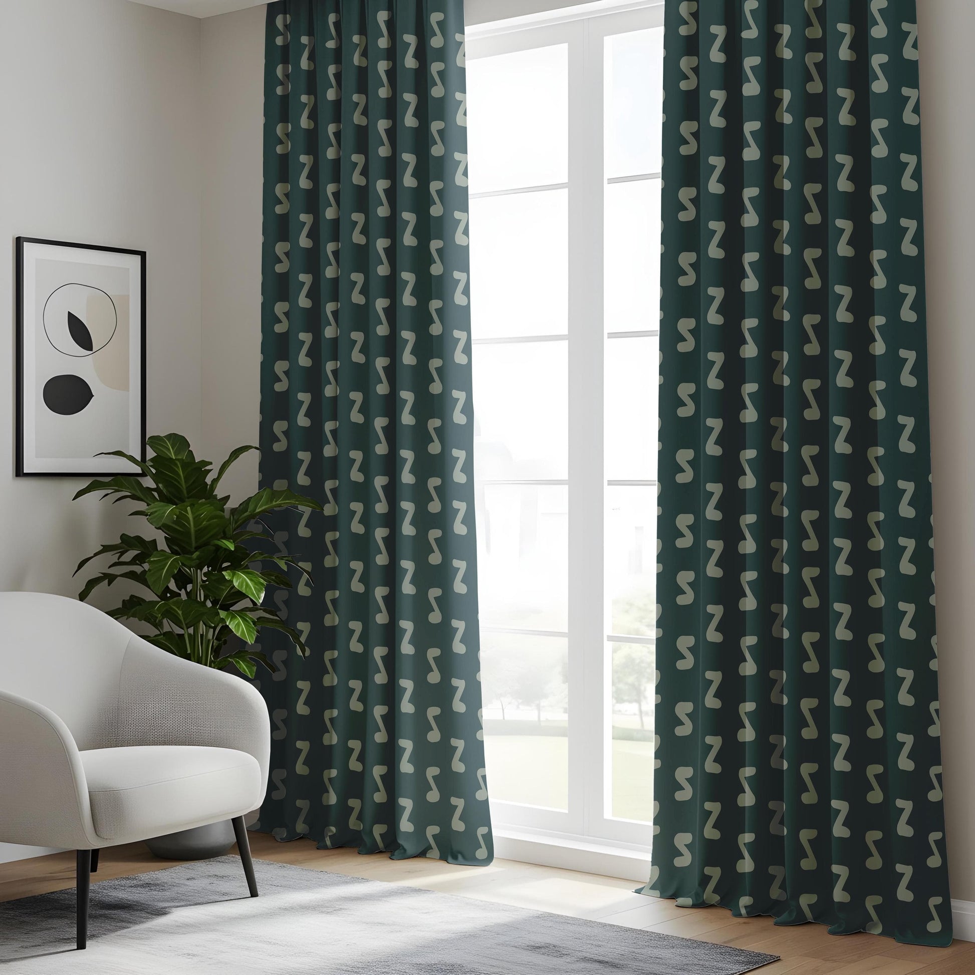 Onay Modern Geometric Teal Window Curtain, Nordic Style Curtains