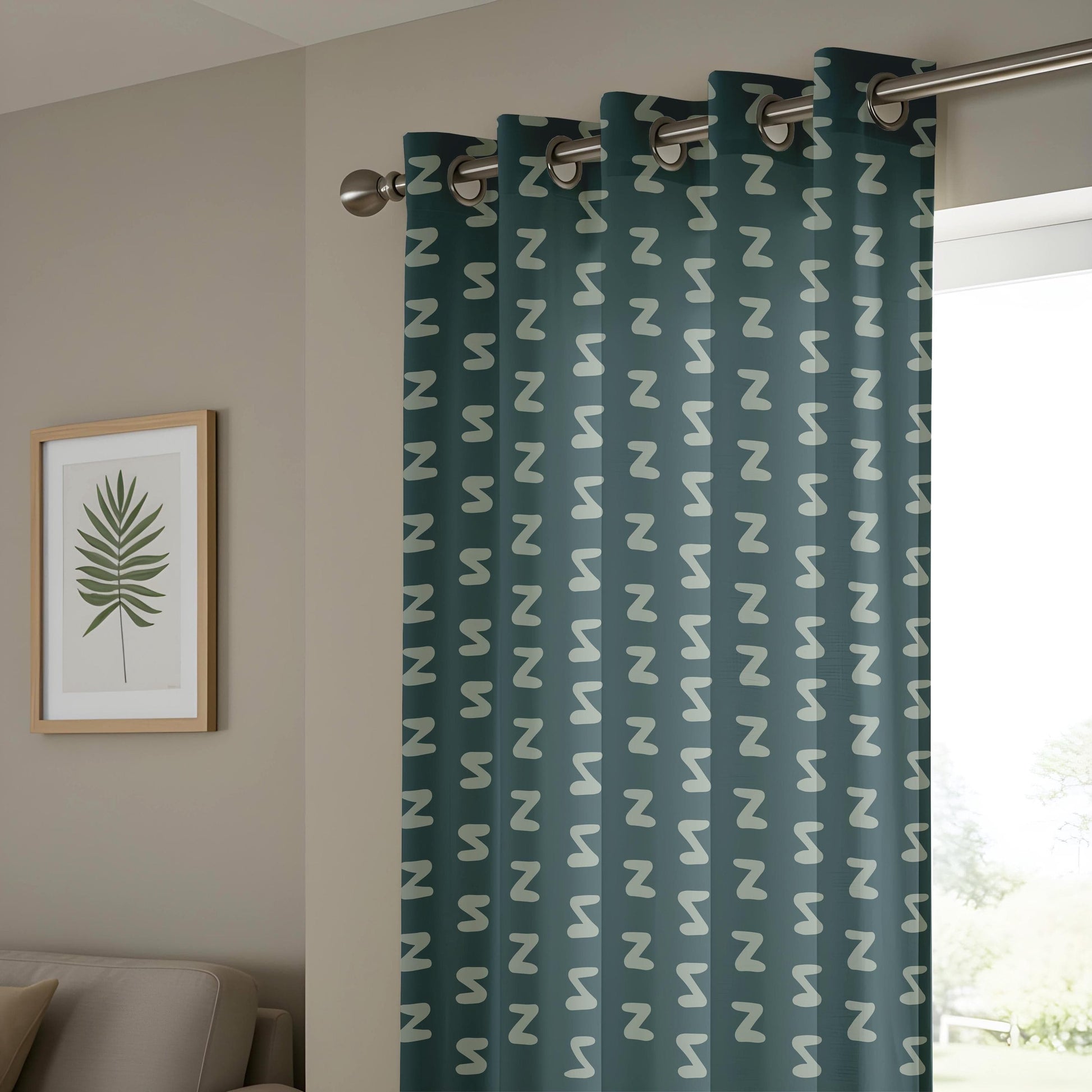 Onay Modern Geometric Teal Window Curtain, Nordic Style Curtains