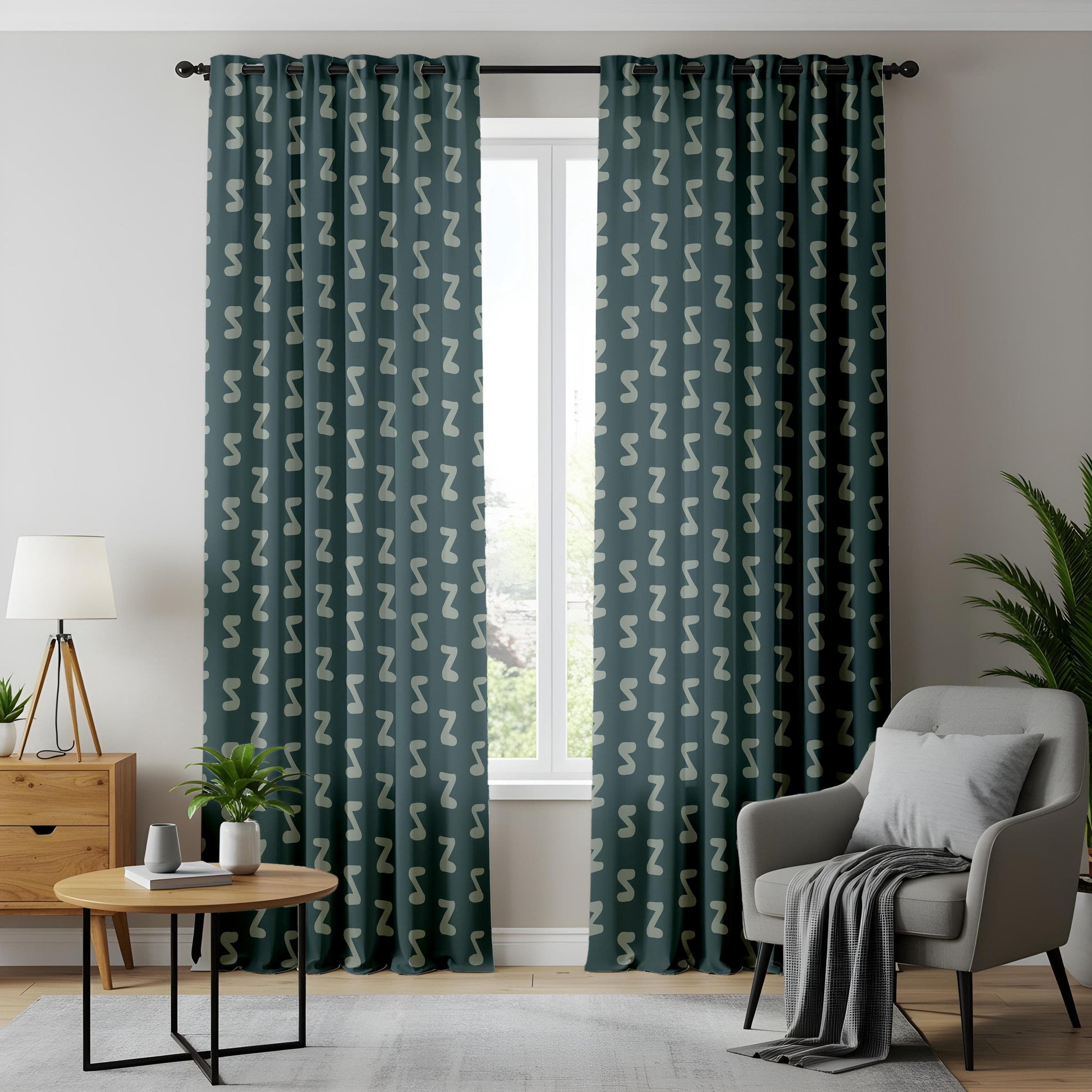 Onay Modern Geometric Teal Window Curtain, Nordic Style Curtains