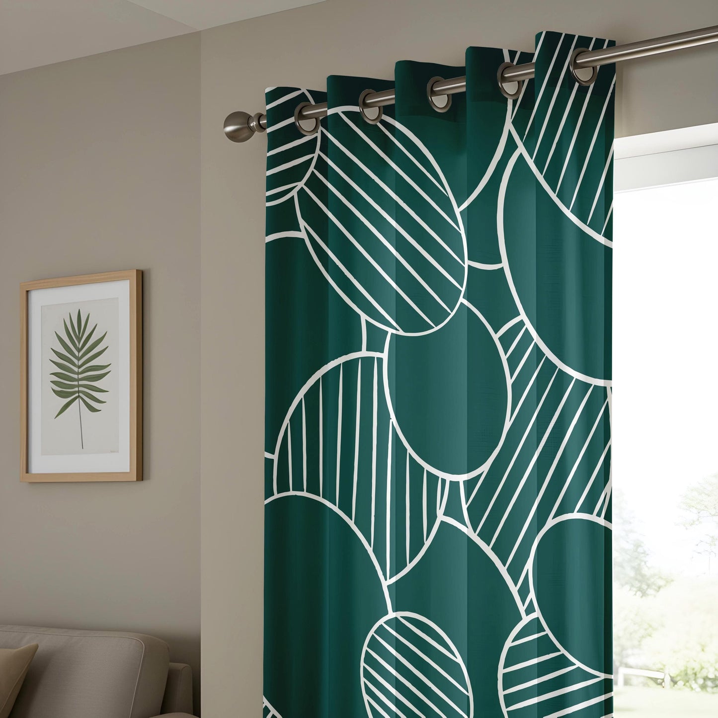 Onay Modern Green Patterned Curtains, Geometric Abstract Design Print Drapes