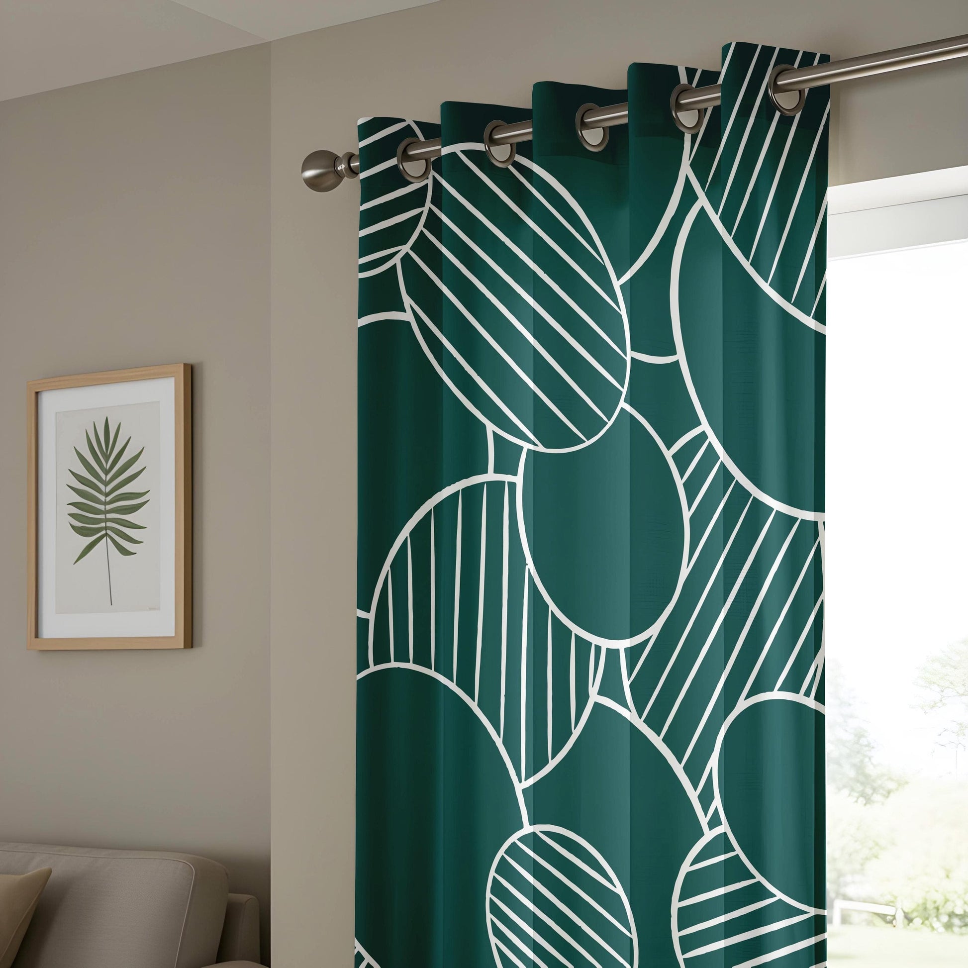 Onay Modern Green Patterned Curtains, Geometric Abstract Design Print Drapes