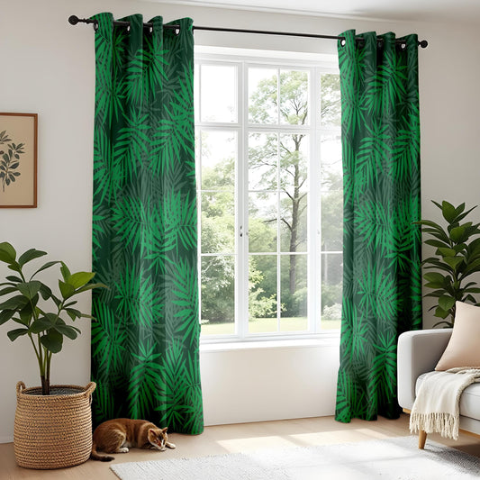 Onay Modern Jungle Curtains – Lush Green Palm Leaf Drapes for Fresh Interior Style