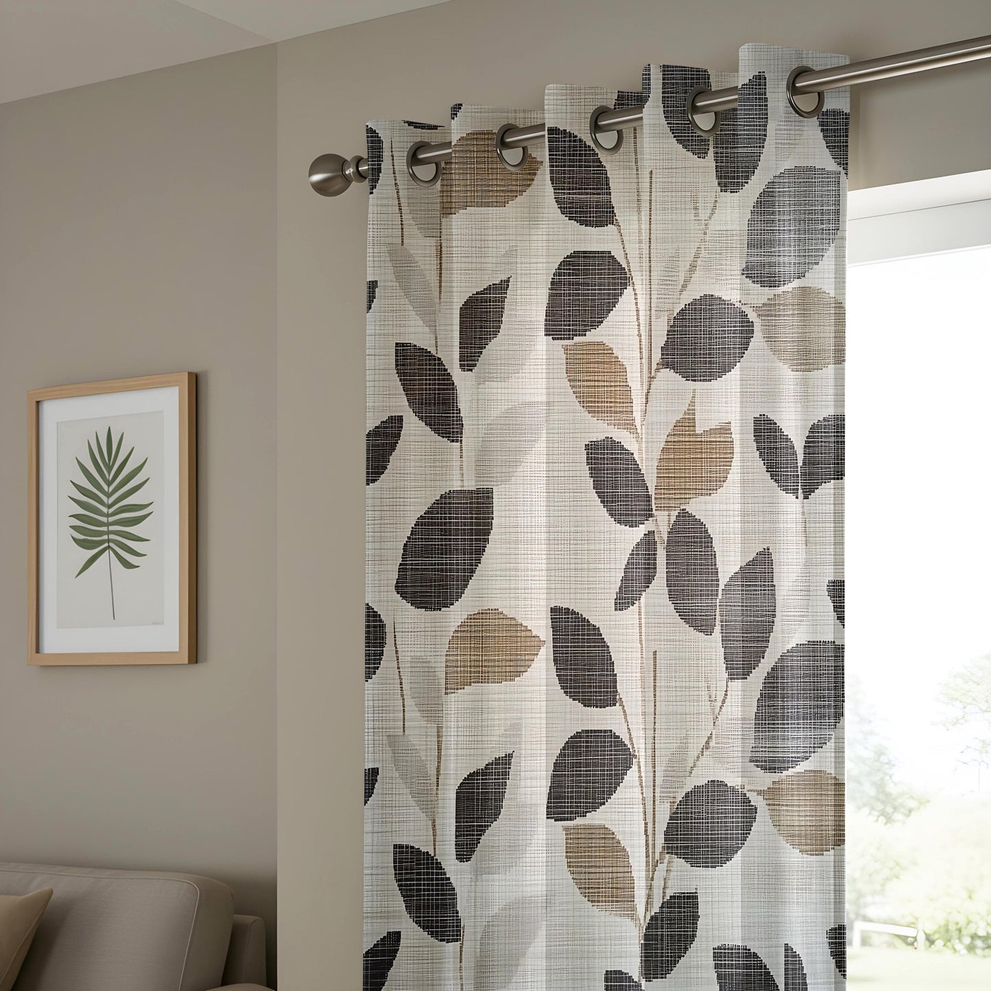 Onay Modern Leaf Pattern Window Curtains, Minimalist Botanical Drapes