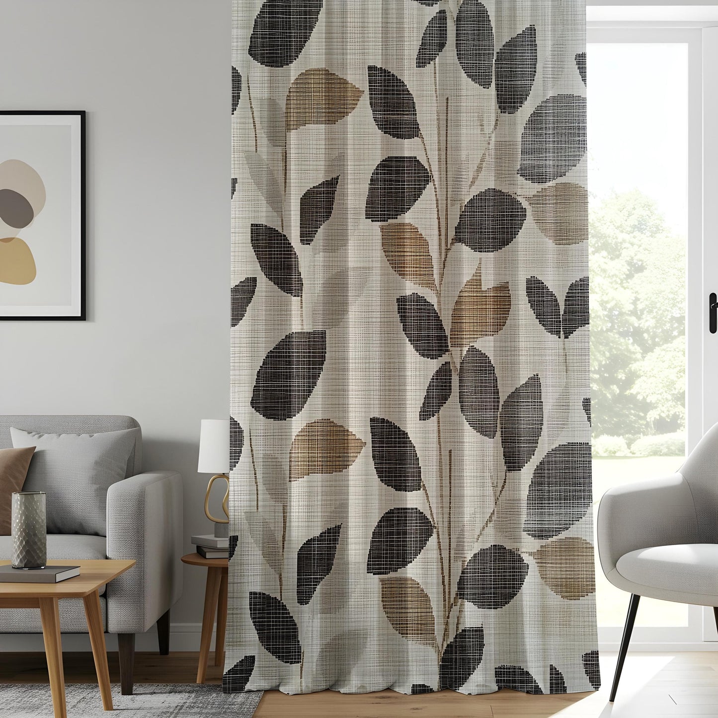 Onay Modern Leaf Pattern Window Curtains, Minimalist Botanical Drapes