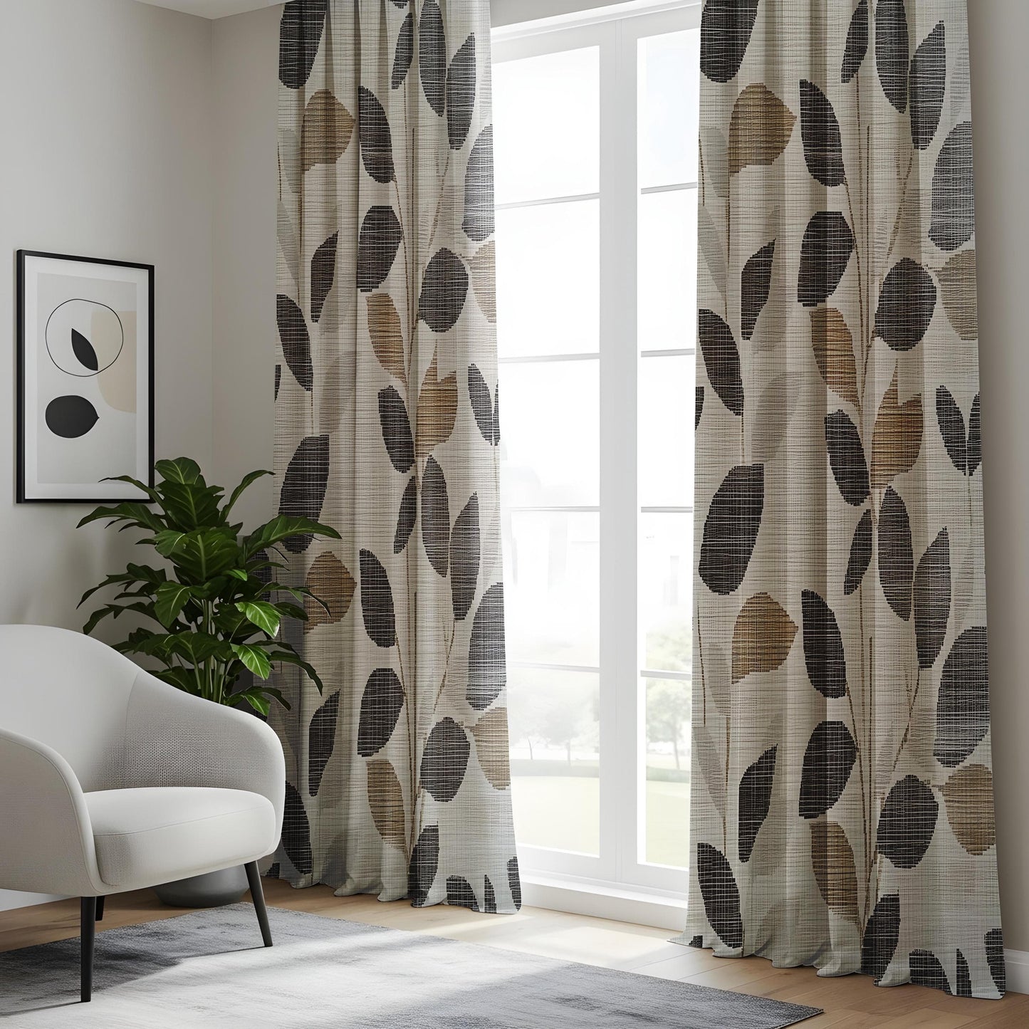 Onay Modern Leaf Pattern Window Curtains, Minimalist Botanical Drapes