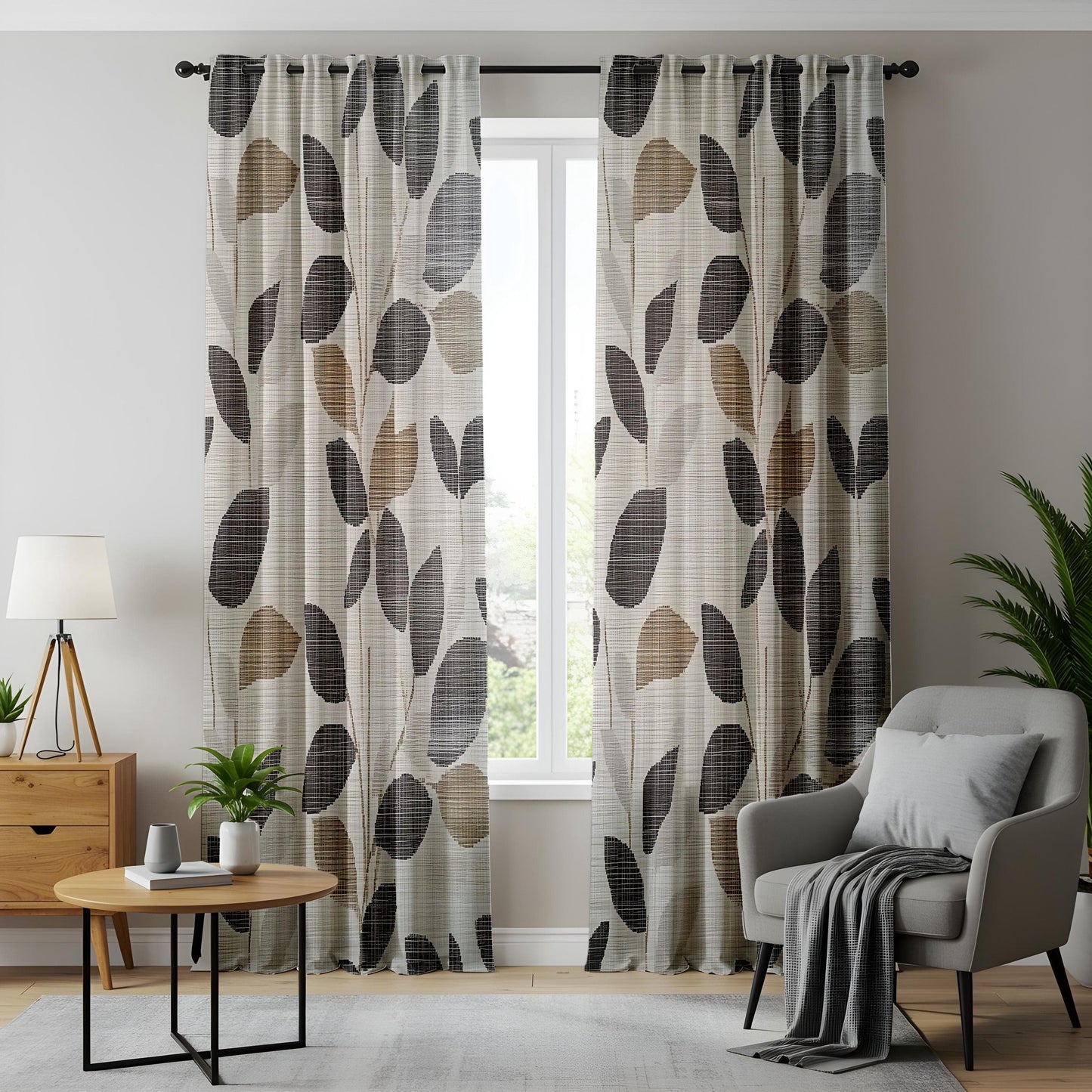 Onay Modern Leaf Pattern Window Curtains, Minimalist Botanical Drapes
