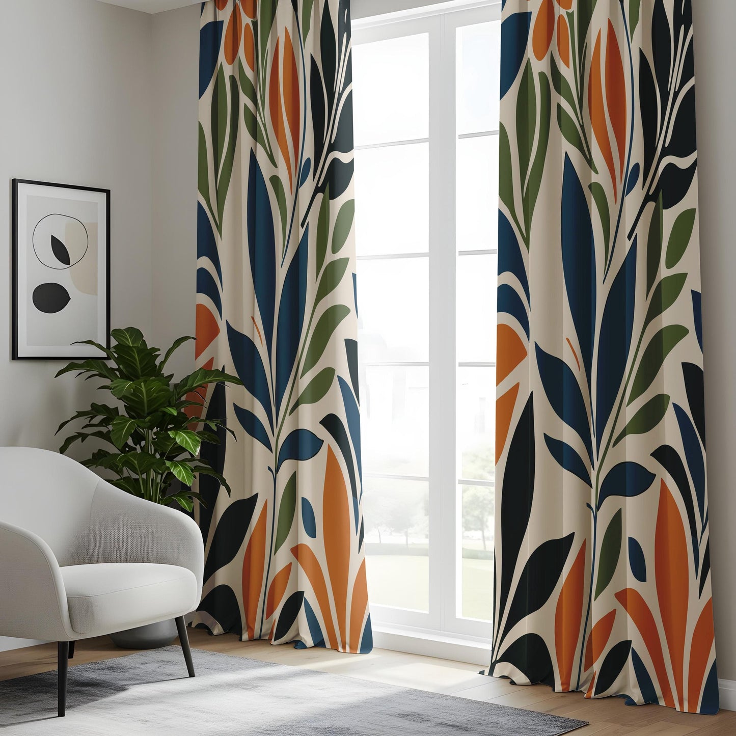 Onay Modern Leaf Print Curtains for Living Room, Boho Botanical Window Drapes