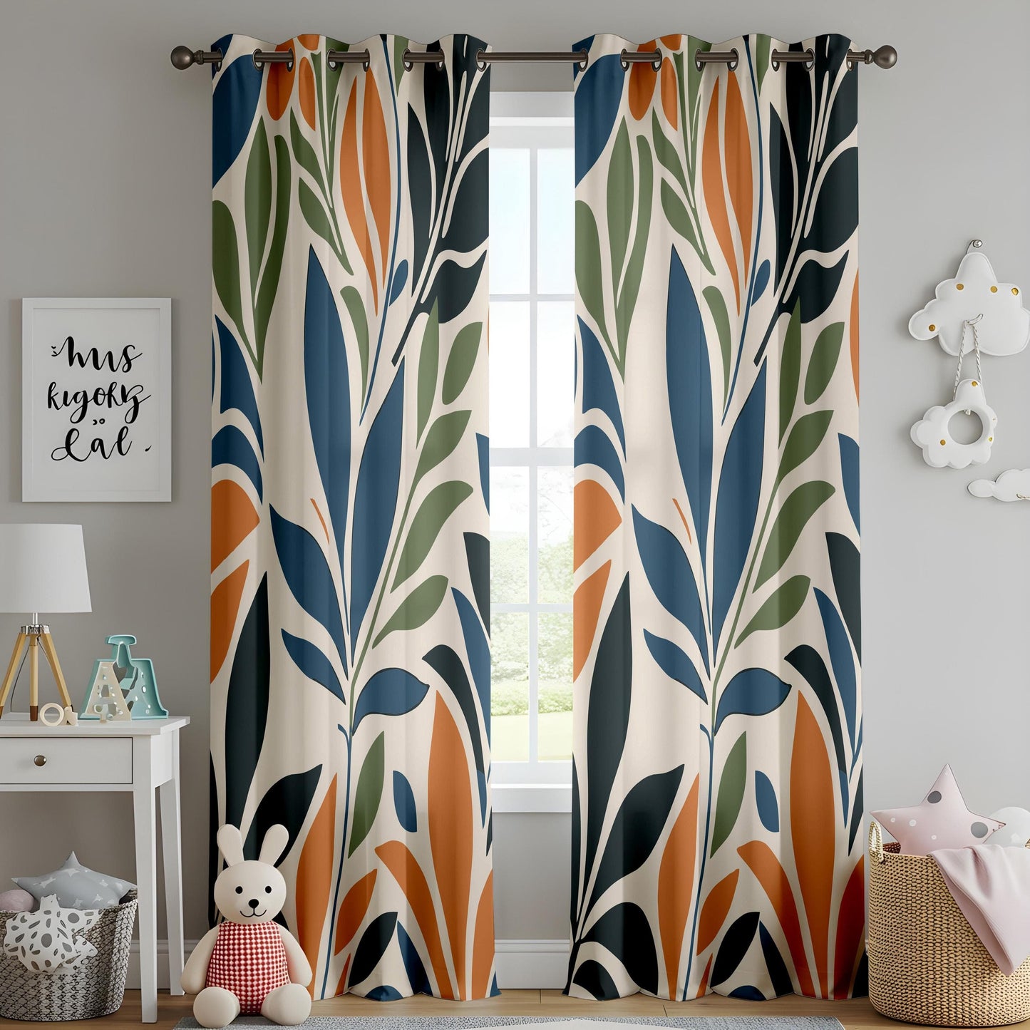 Onay Modern Leaf Print Curtains for Living Room, Boho Botanical Window Drapes