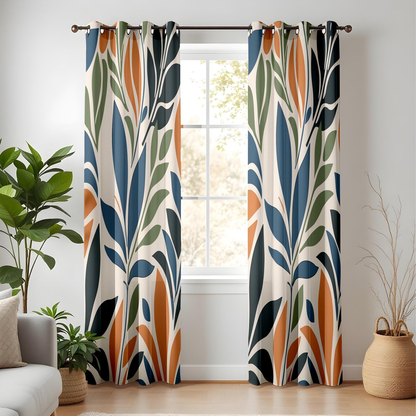Onay Modern Leaf Print Curtains for Living Room, Boho Botanical Window Drapes