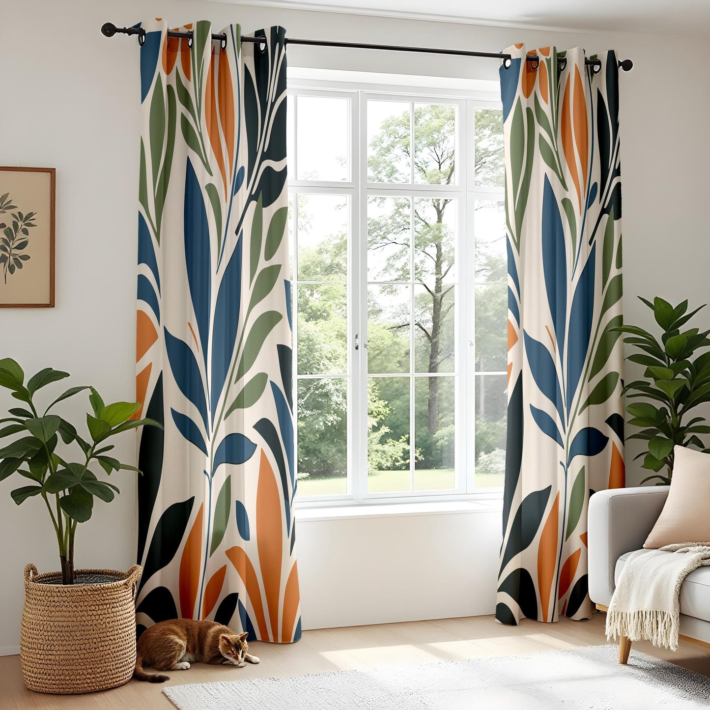 Onay Modern Leaf Print Curtains for Living Room, Boho Botanical Window Drapes