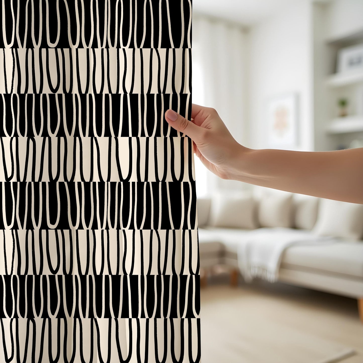 Onay Modern Minimalist Curtains, Black & Beige Abstract Drapes
