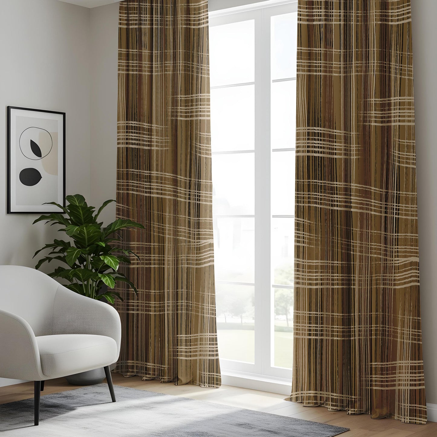 Onay Modern Rustic Plaid Curtains – Earth Tone Woven Drapes