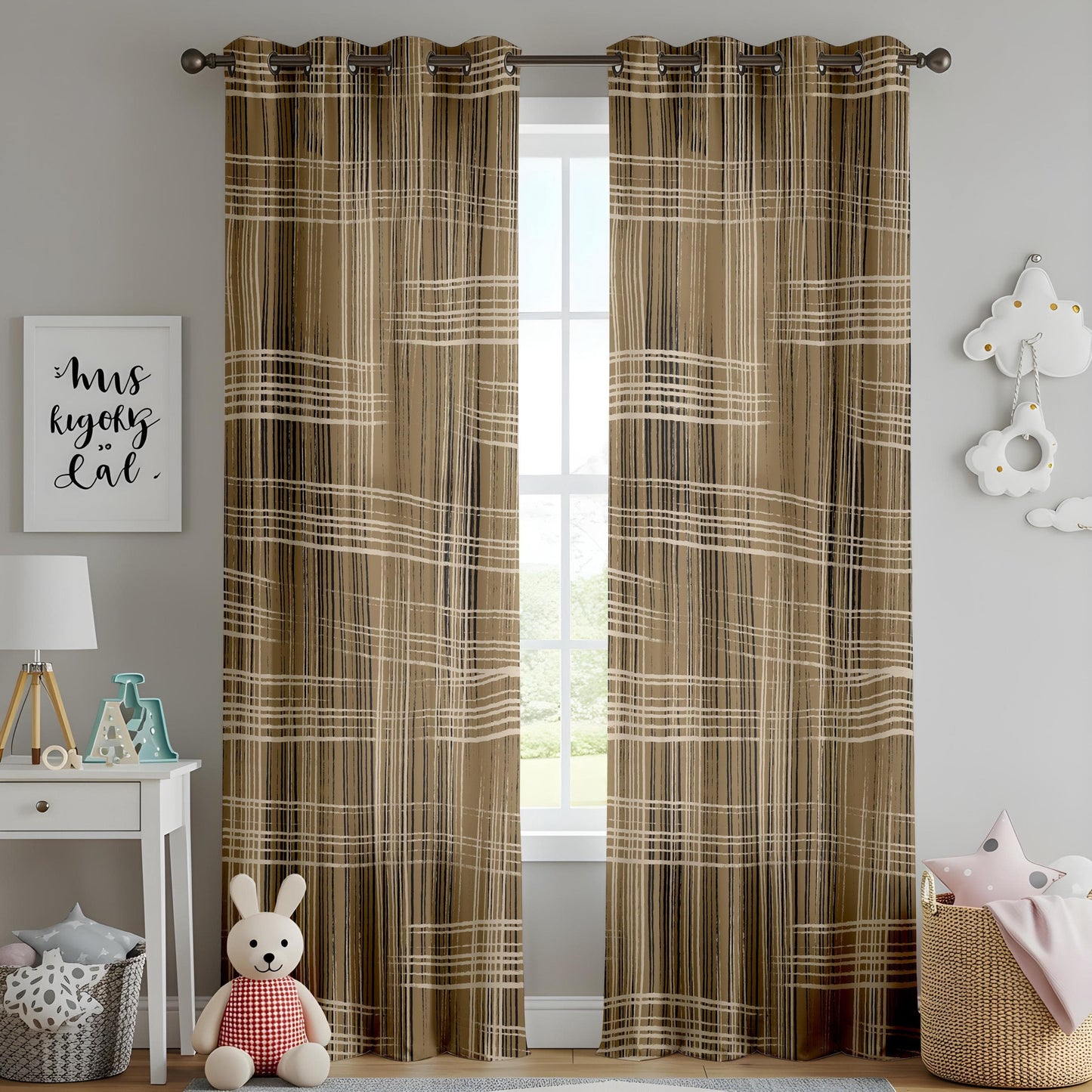 Onay Modern Rustic Plaid Curtains – Earth Tone Woven Drapes